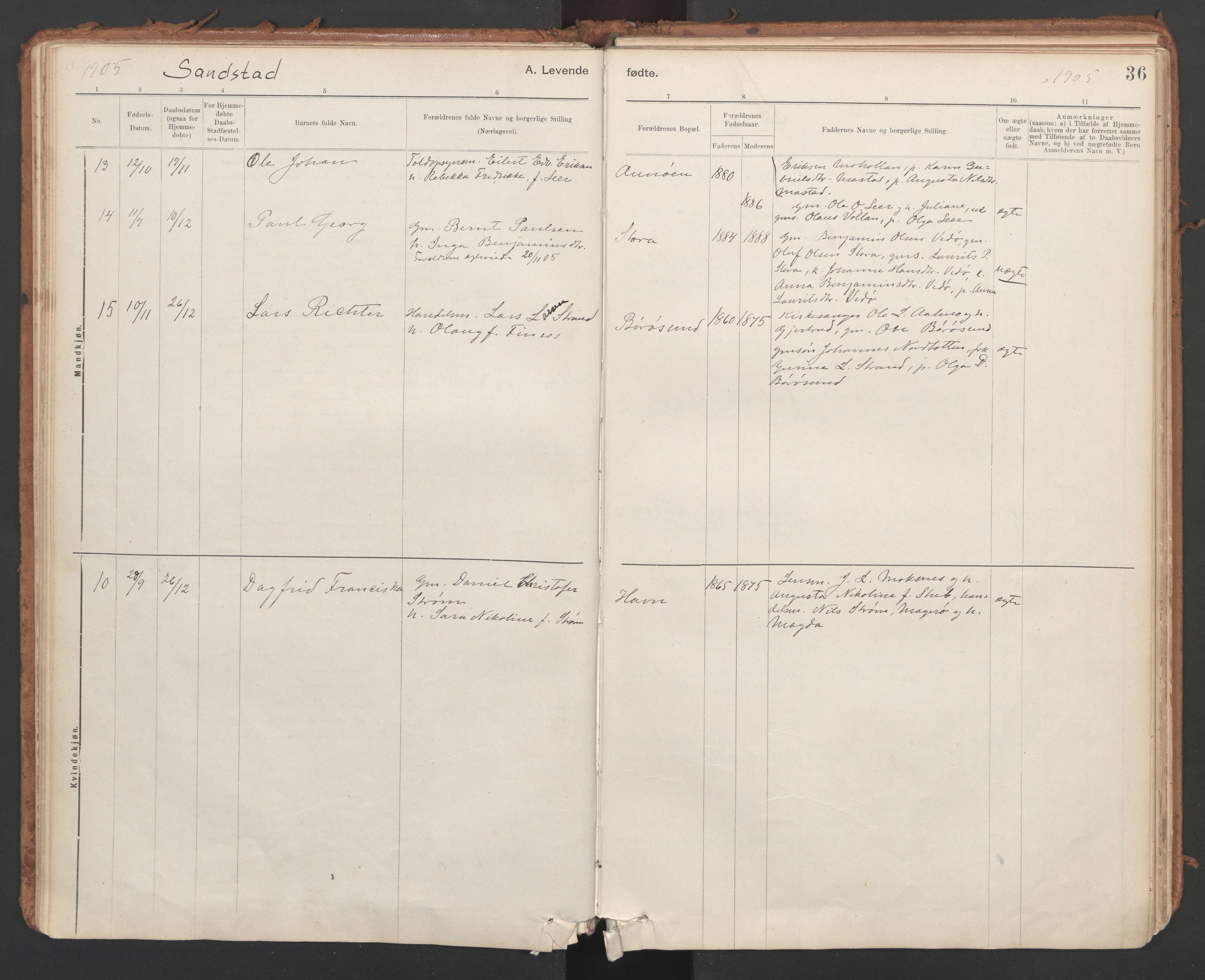 Ministerialprotokoller, klokkerbøker og fødselsregistre - Sør-Trøndelag, SAT/A-1456/639/L0572: Parish register (official) no. 639A01, 1890-1920, p. 36