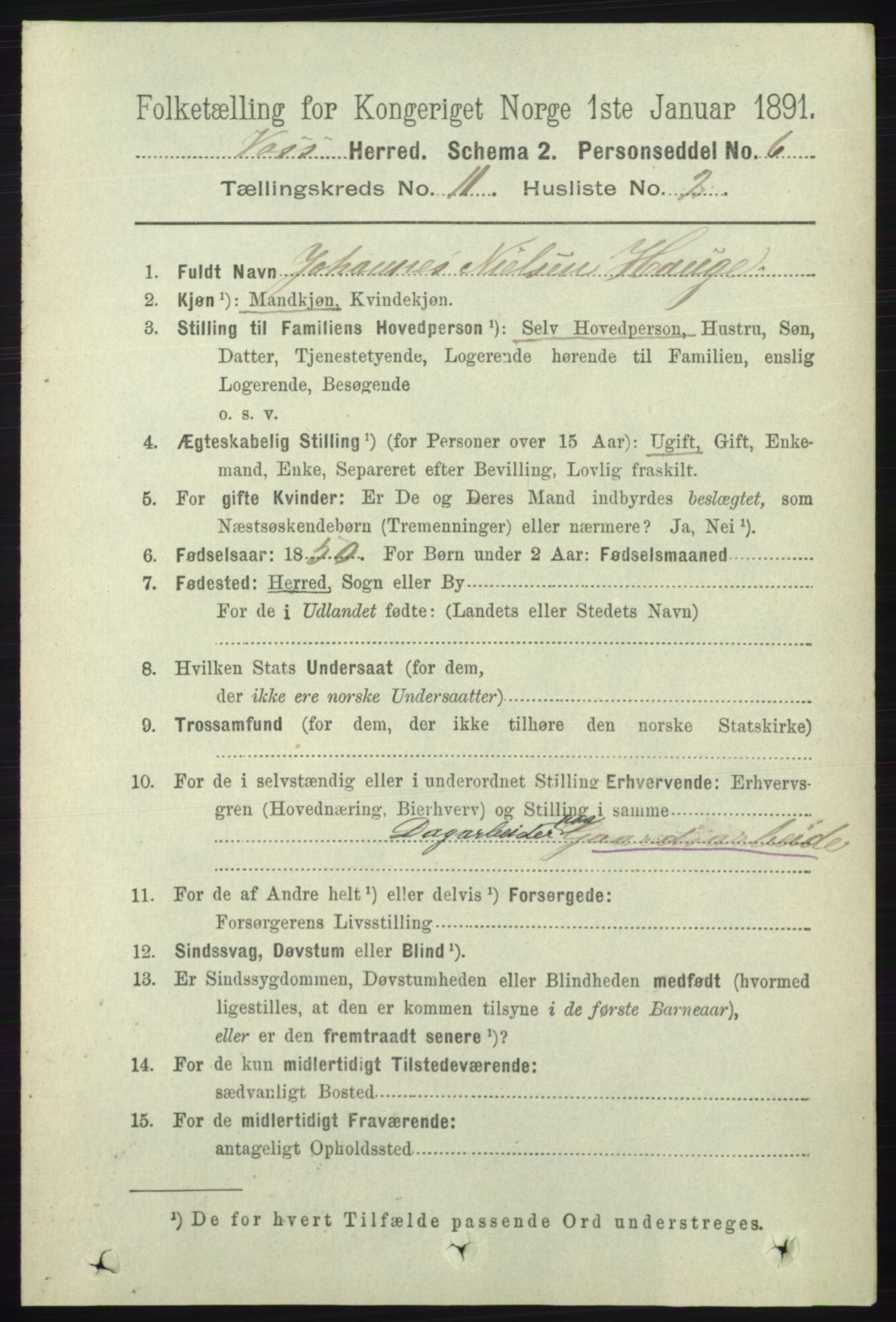 RA, 1891 census for 1235 Voss, 1891, p. 5842