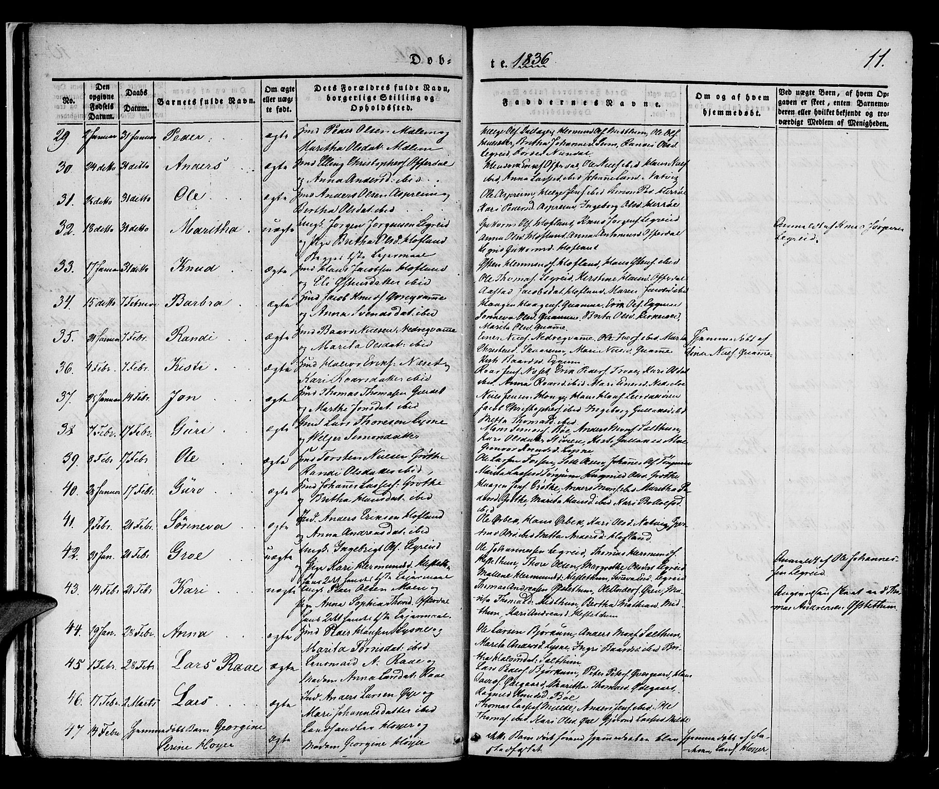 Lærdal sokneprestembete, AV/SAB-A-81201: Parish register (official) no. A 6, 1835-1849, p. 11