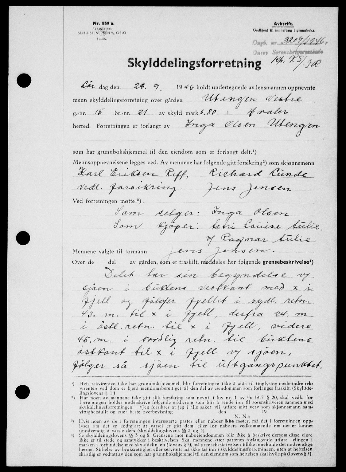 Onsøy sorenskriveri, SAO/A-10474/G/Ga/Gab/L0018: Mortgage book no. II A-18, 1946-1947, Diary no: : 3209/1946