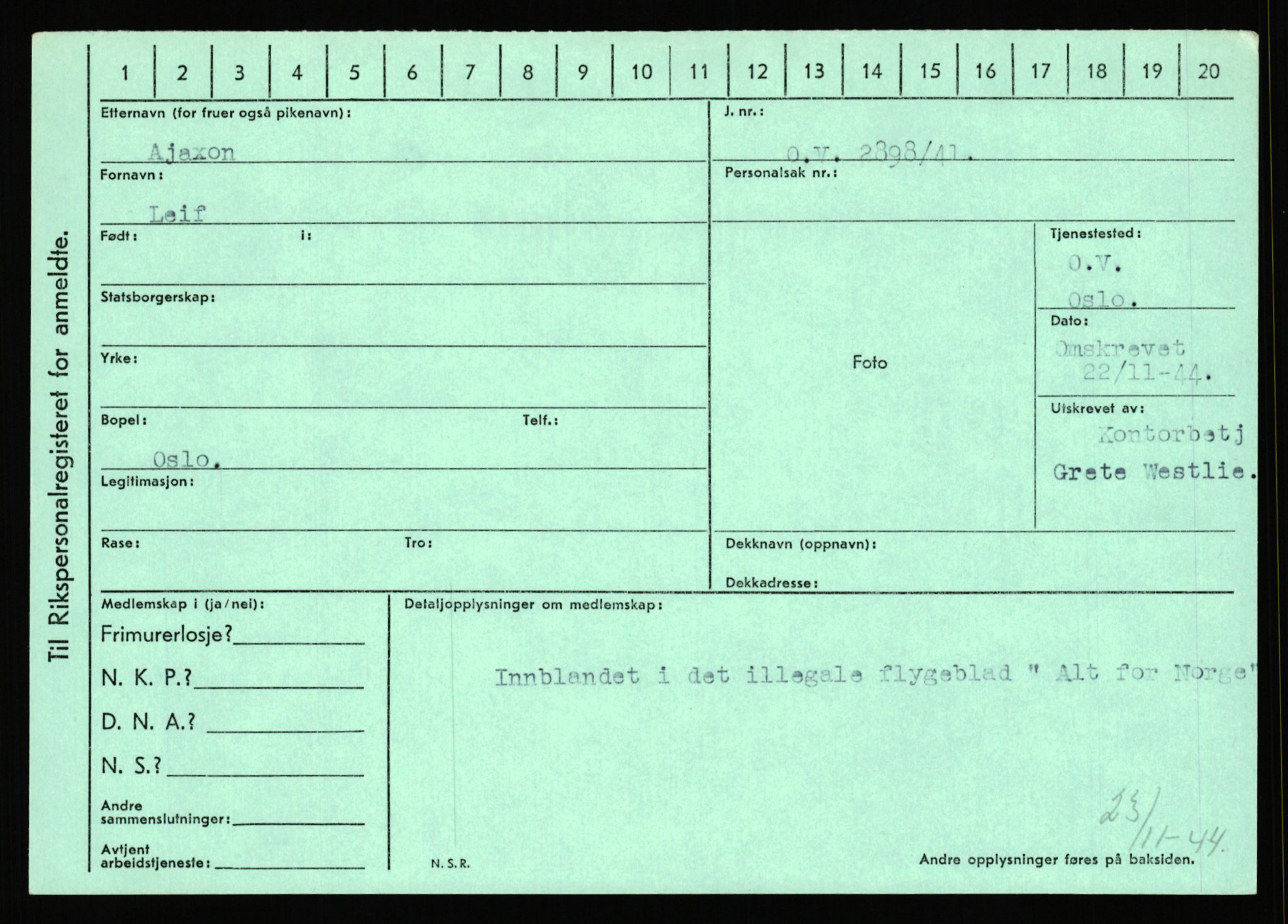 Statspolitiet - Hovedkontoret / Osloavdelingen, AV/RA-S-1329/C/Ca/L0001: Aabakken - Armann, 1943-1945, p. 1234