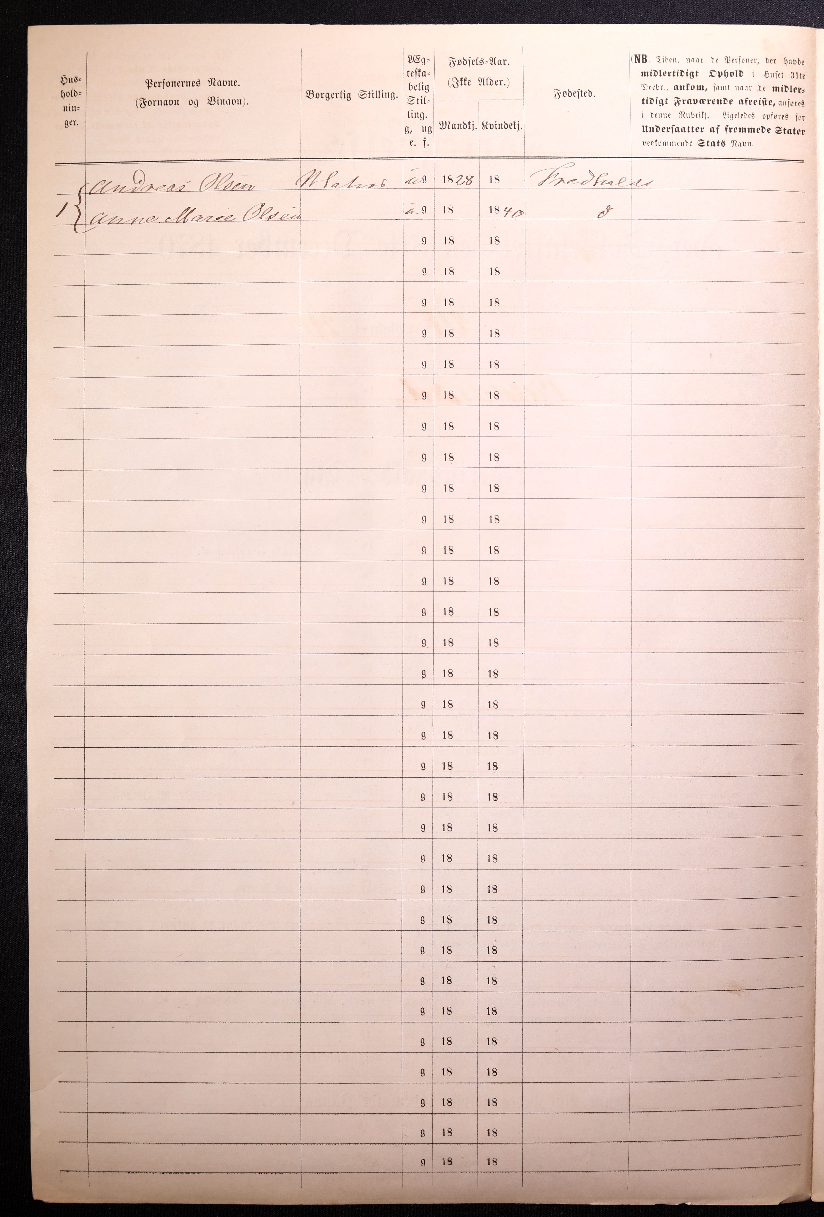 RA, 1870 census for 0101 Fredrikshald, 1870, p. 284