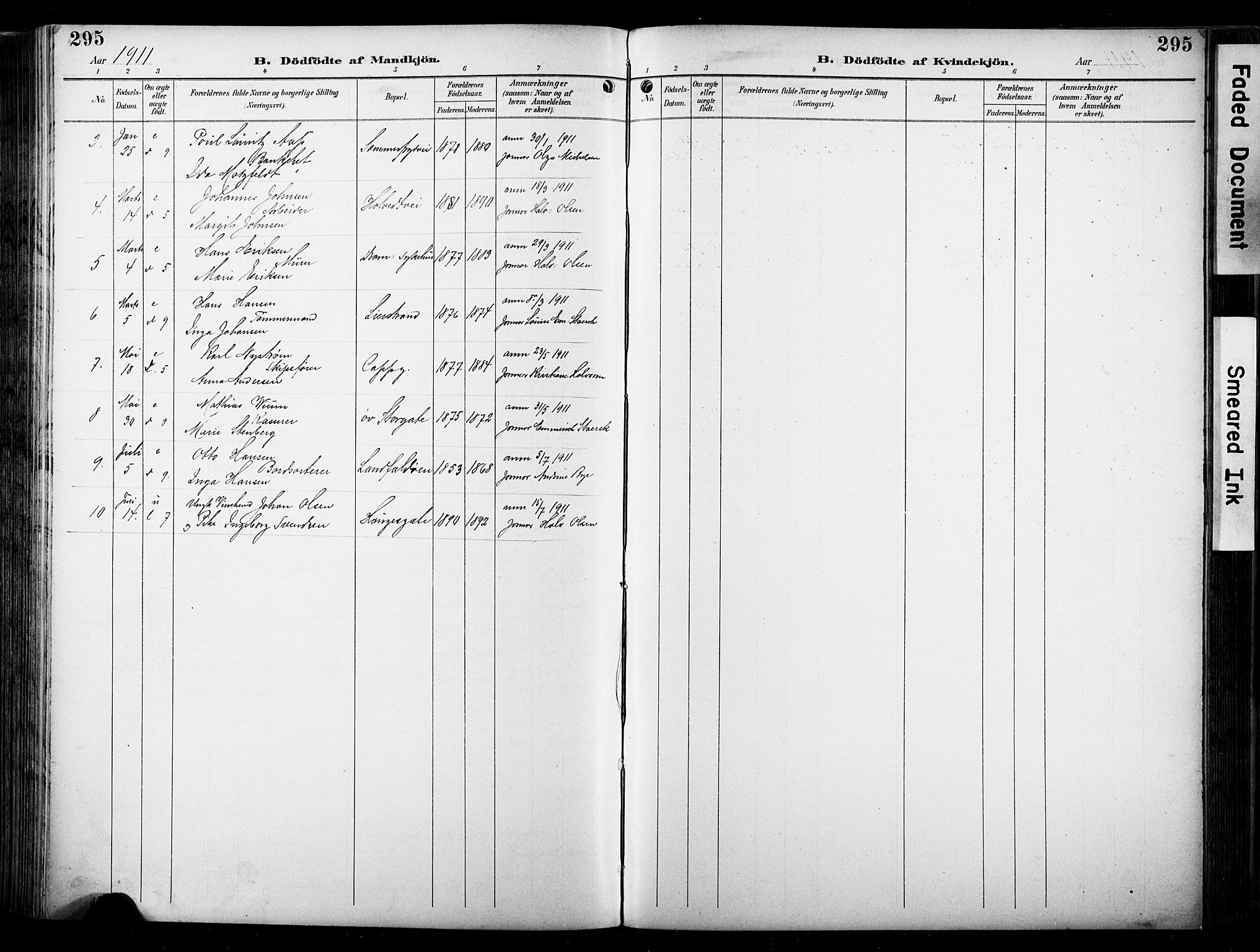 Bragernes kirkebøker, SAKO/A-6/F/Fb/L0009: Parish register (official) no. II 9, 1902-1911, p. 295
