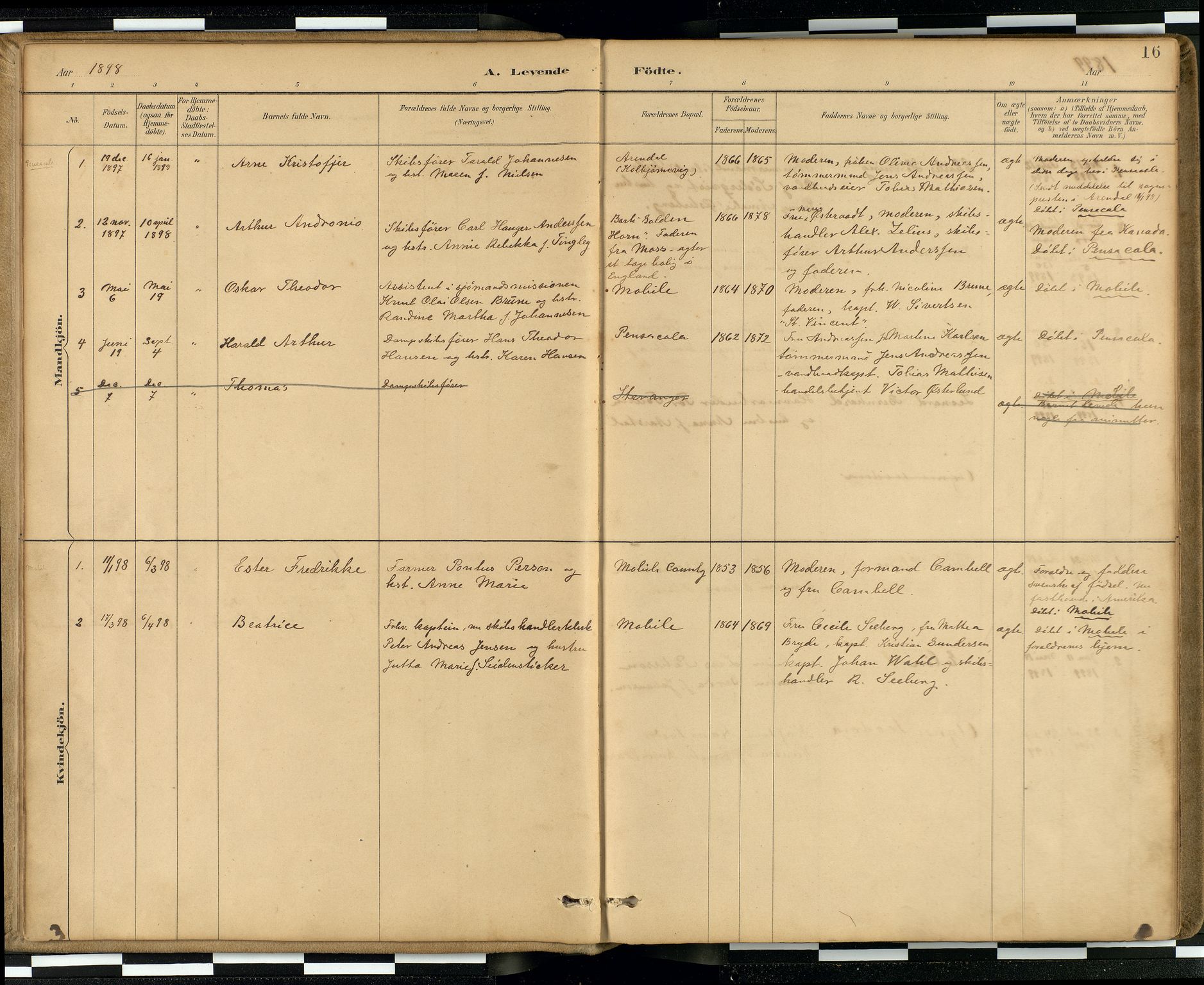 Den norske sjømannsmisjon i utlandet / Quebec (Canada) samt Pensacola--Savannah-Mobile-New Orleans-Gulfport (Gulfhamnene i USA), SAB/SAB/PA-0114/H/Ha/L0001: Parish register (official) no. A 1, 1887-1924, p. 15b-16a