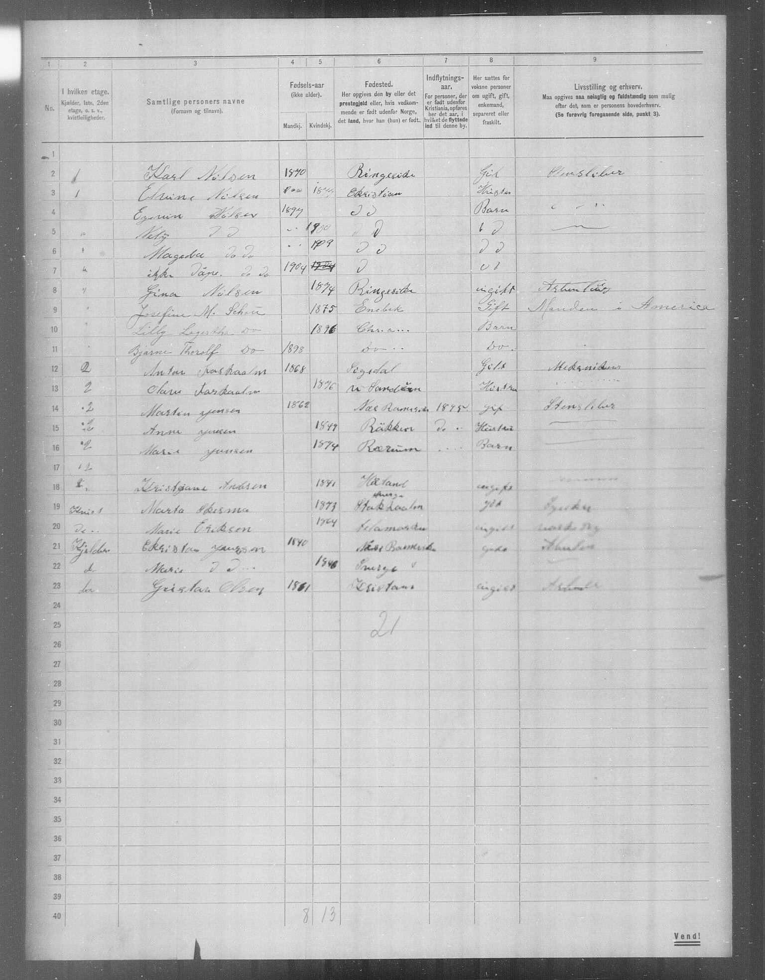 OBA, Municipal Census 1904 for Kristiania, 1904, p. 23098