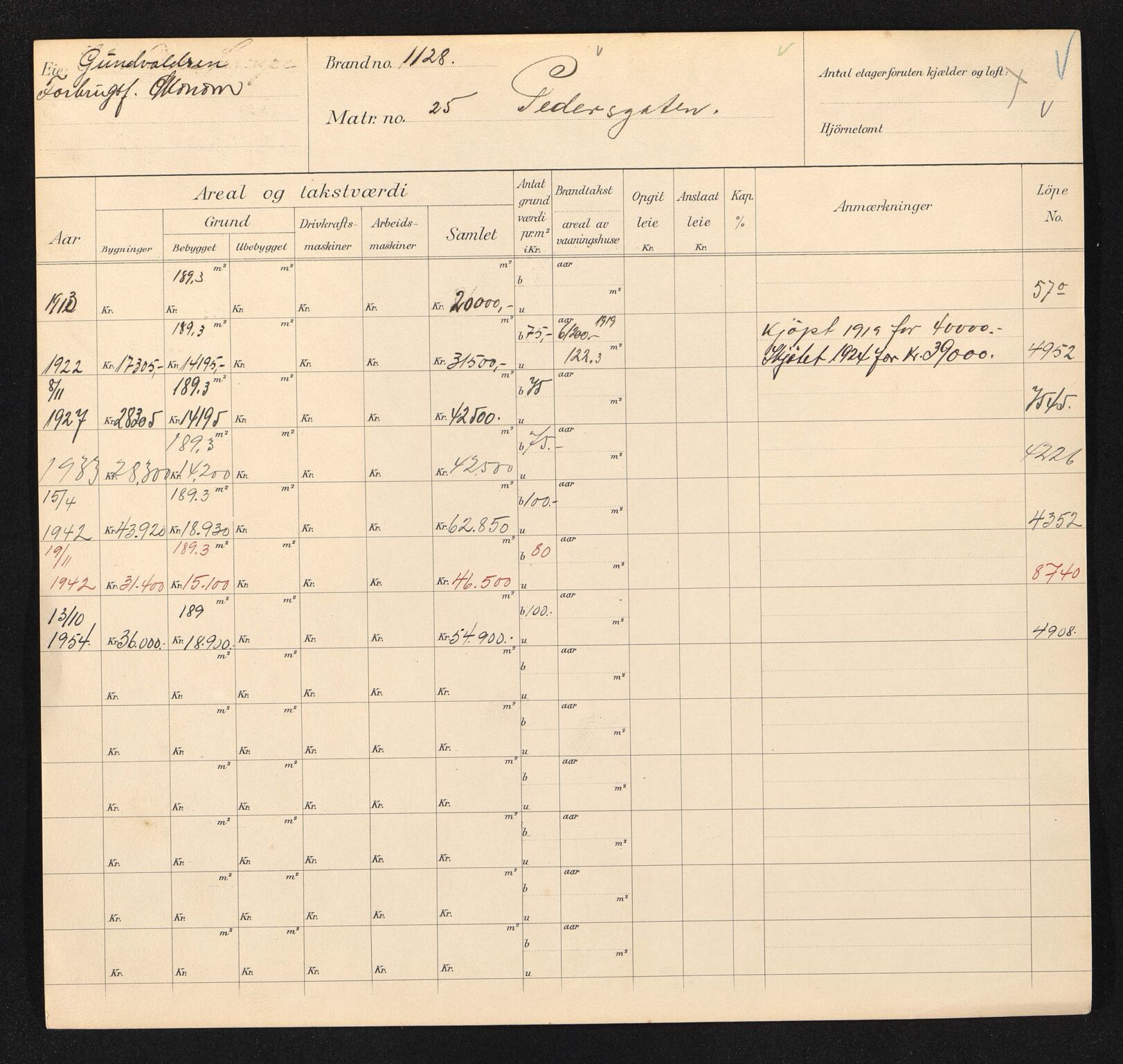 Stavanger kommune. Skattetakstvesenet, BYST/A-0440/F/Fa/Faa/L0036/0001: Skattetakstkort / Pedersgata 22 - 62