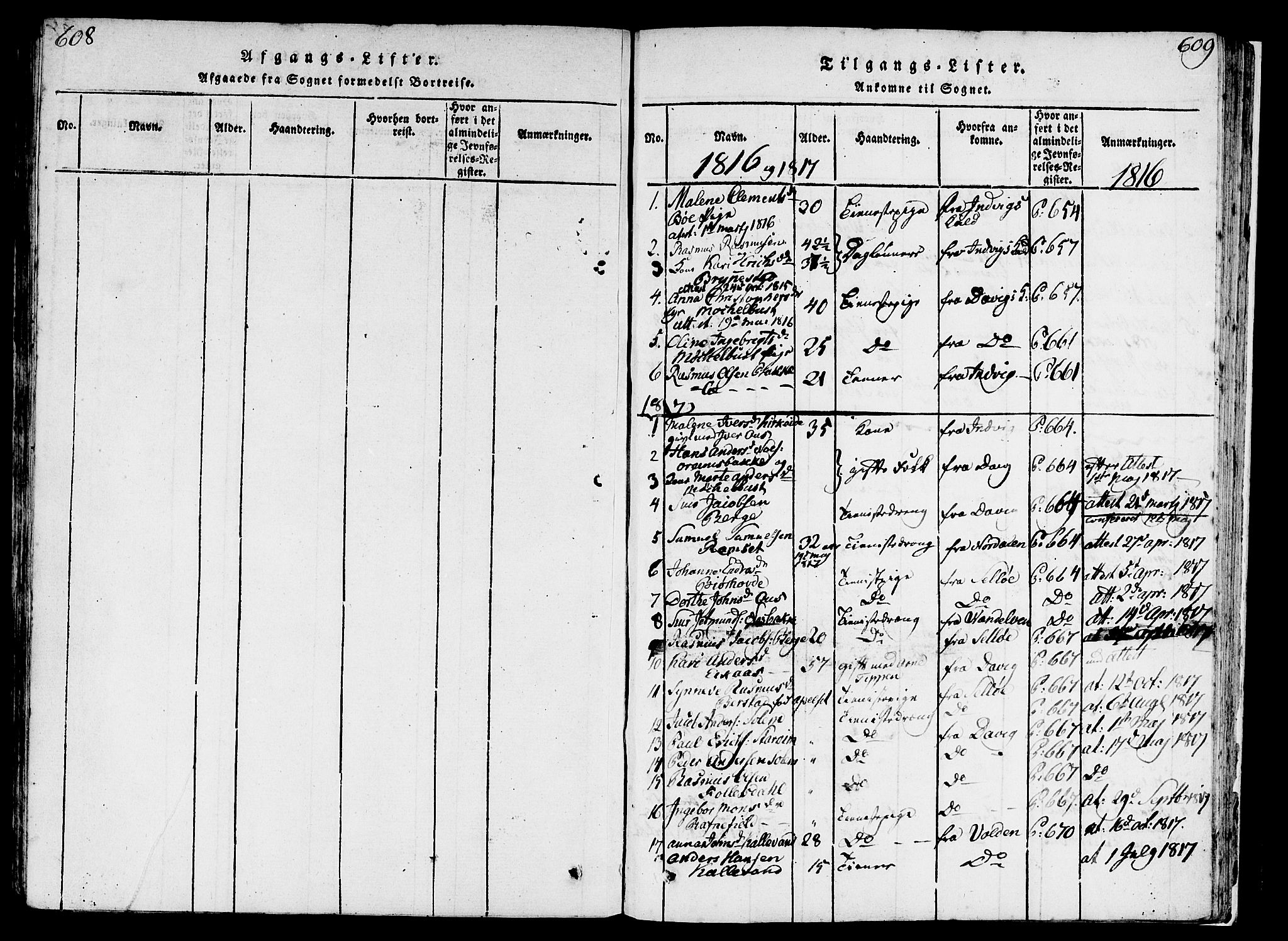 Eid sokneprestembete, SAB/A-82301/H/Haa/Haaa/L0005: Parish register (official) no. A 5, 1816-1830, p. 608-609