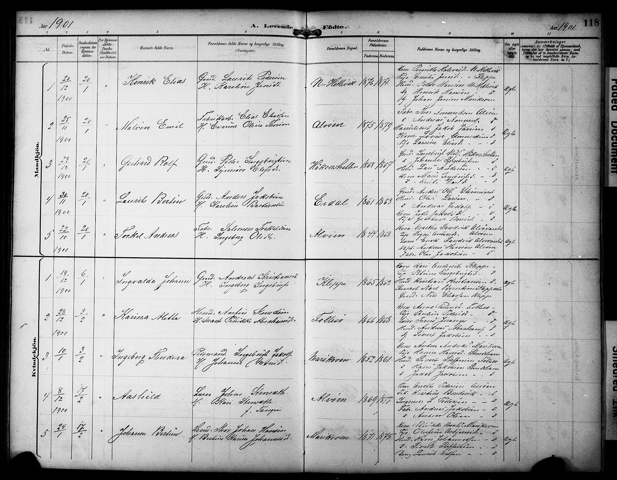Askøy Sokneprestembete, SAB/A-74101/H/Ha/Hab/Haba/L0009: Parish register (copy) no. A 9, 1894-1903, p. 118