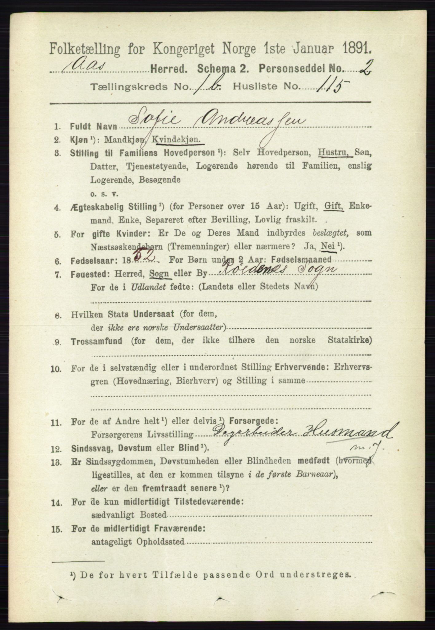 RA, 1891 census for 0214 Ås, 1891, p. 1481