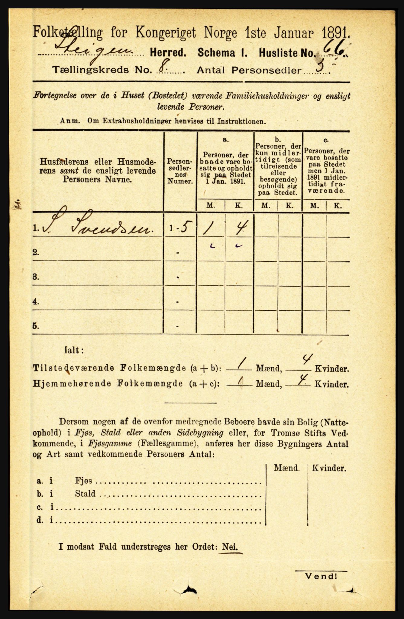 RA, 1891 census for 1848 Steigen, 1891, p. 2601