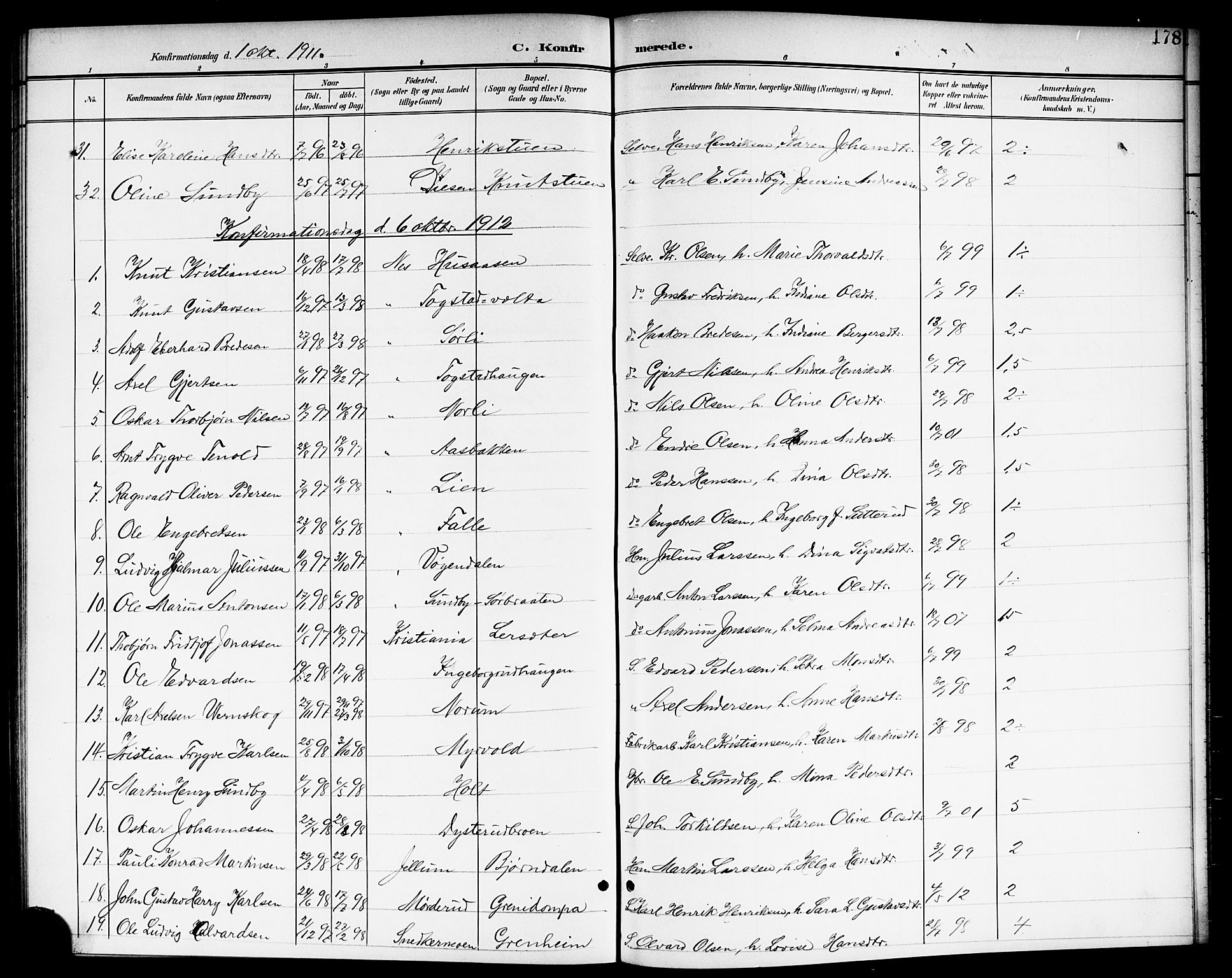 Nes prestekontor Kirkebøker, SAO/A-10410/G/Ga/L0002: Parish register (copy) no. I 2, 1901-1912, p. 178