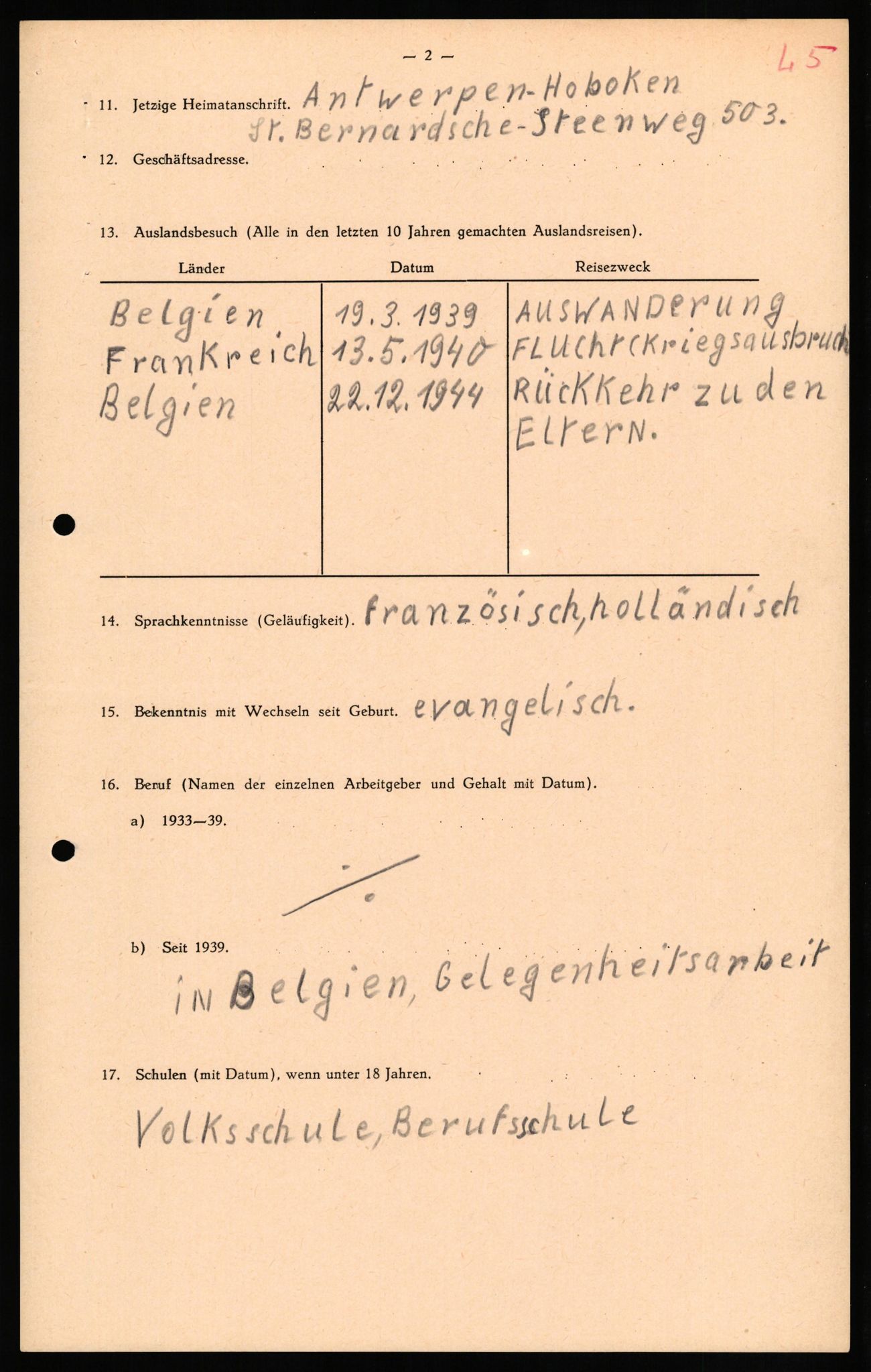 Forsvaret, Forsvarets overkommando II, AV/RA-RAFA-3915/D/Db/L0020: CI Questionaires. Tyske okkupasjonsstyrker i Norge. Tyskere., 1945-1946, p. 262