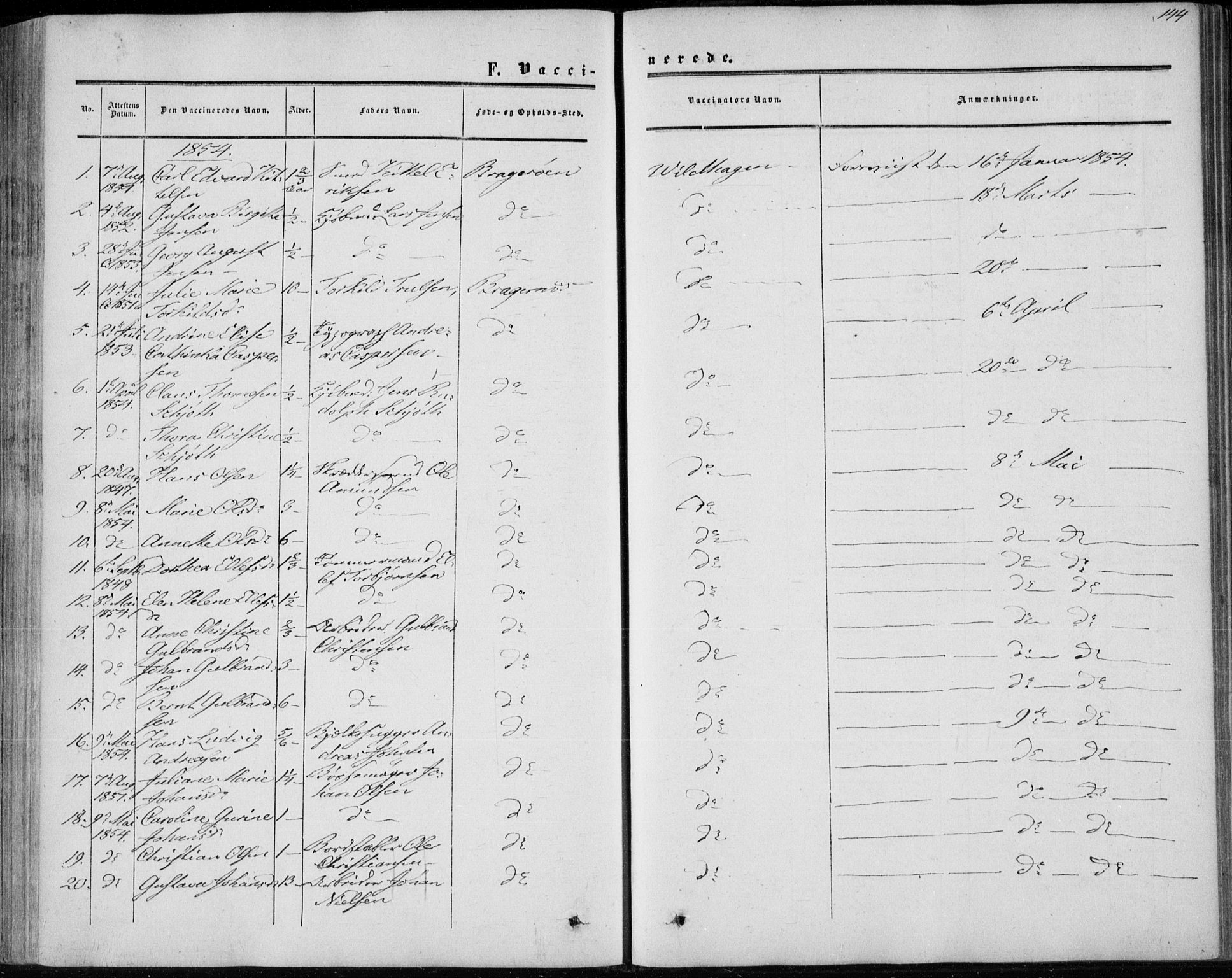 Bragernes kirkebøker, SAKO/A-6/F/Fc/L0002: Parish register (official) no. III 2, 1854-1865, p. 144
