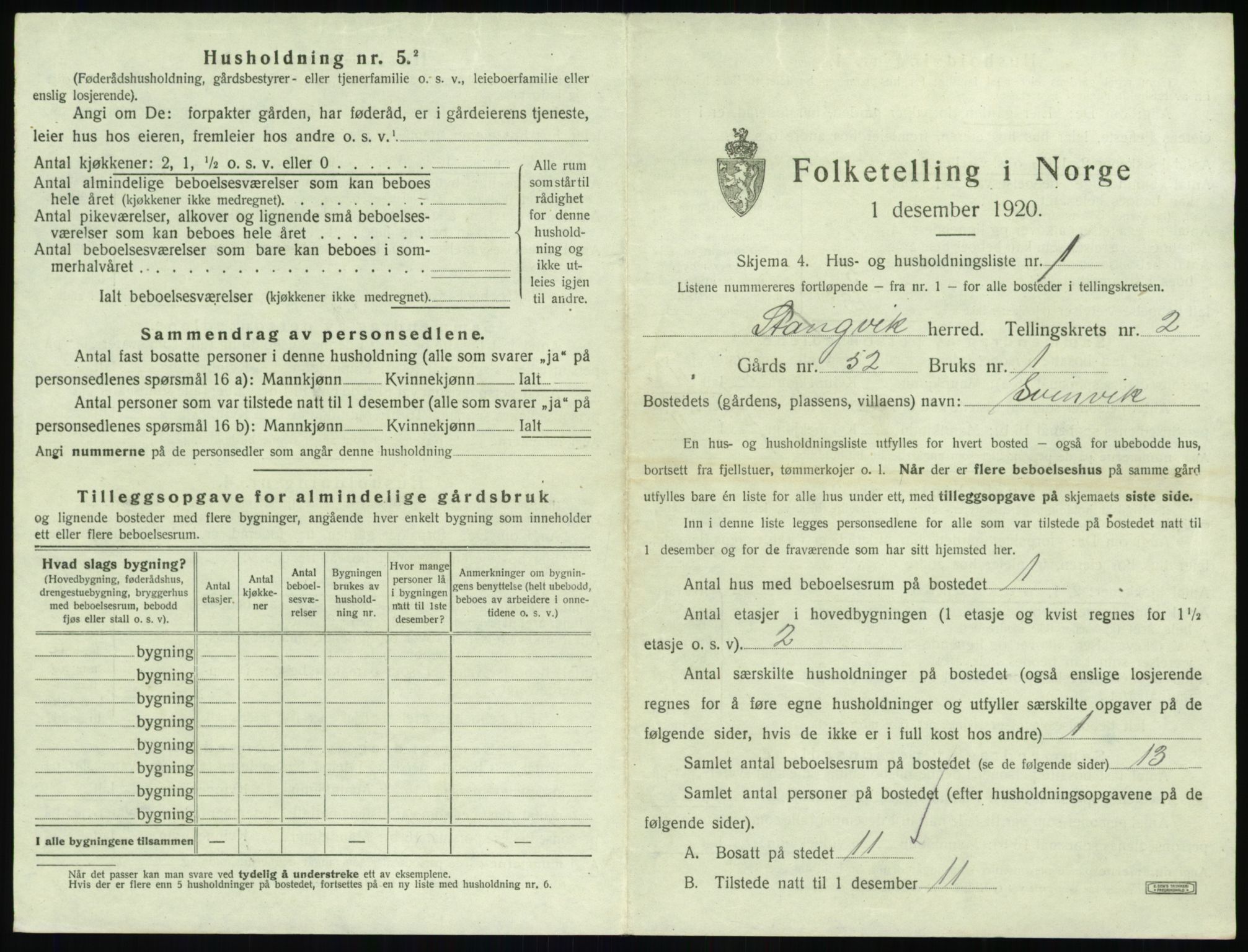 SAT, 1920 census for Stangvik, 1920, p. 146