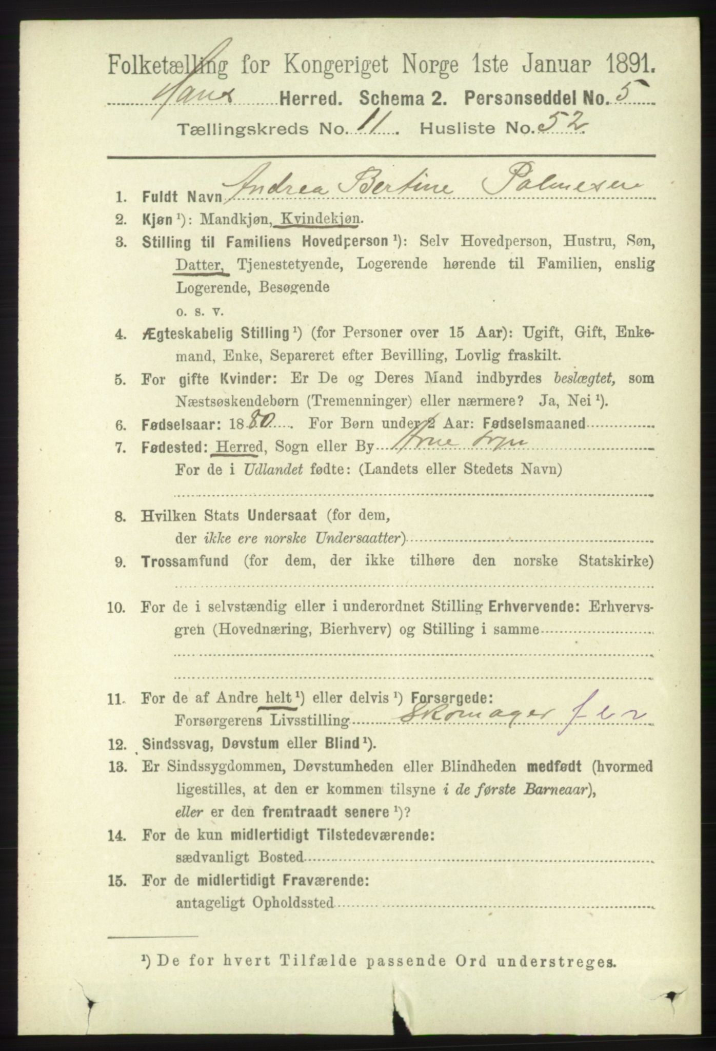 RA, 1891 census for 1250 Haus, 1891, p. 5181