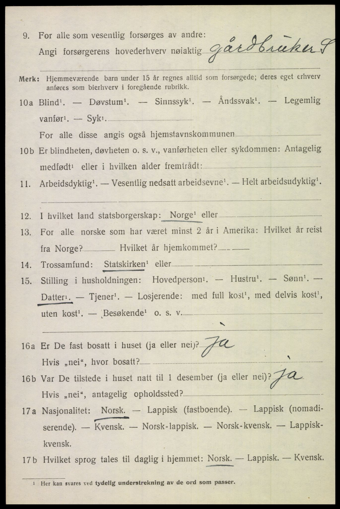 SAT, 1920 census for Gimsøy, 1920, p. 1218