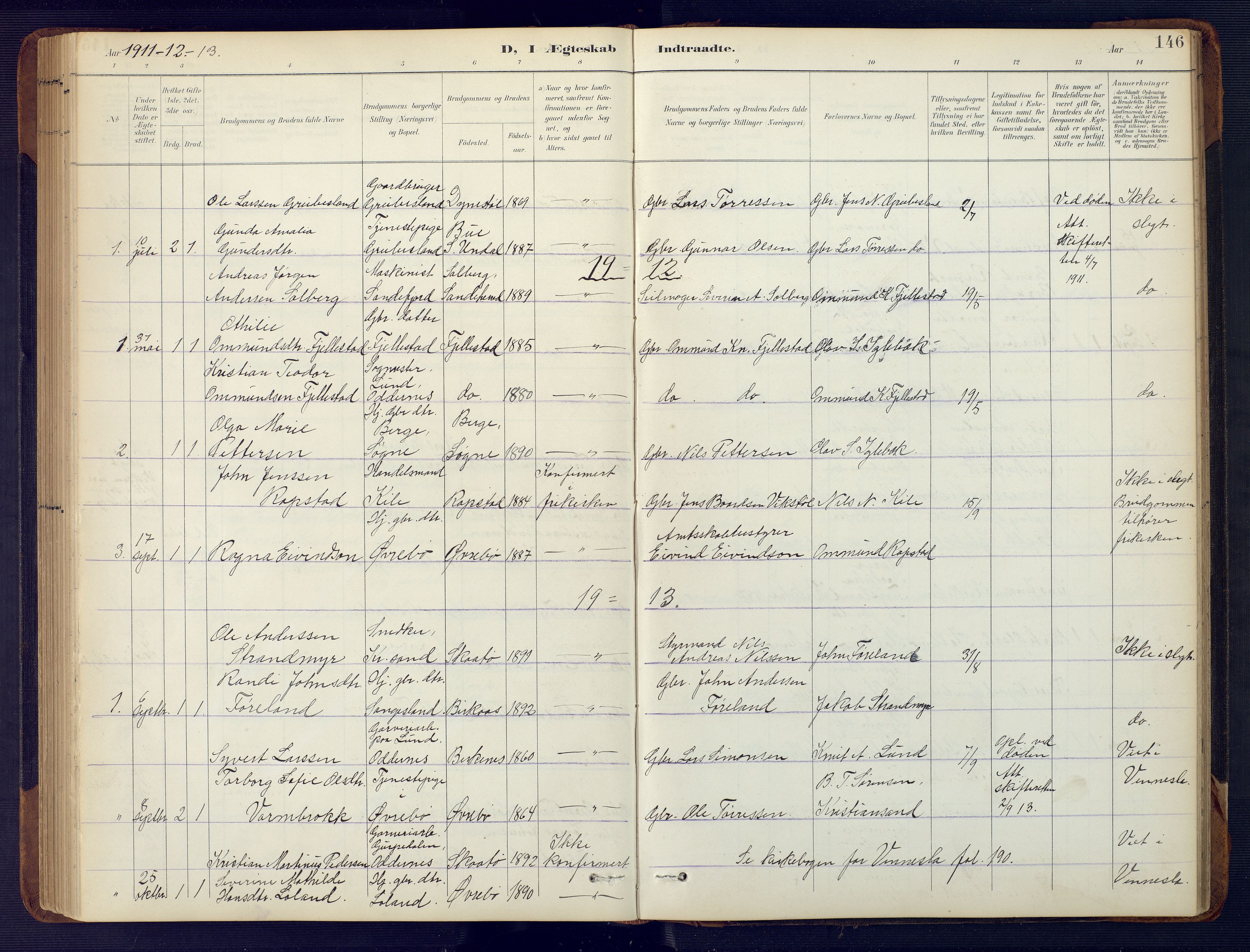 Vennesla sokneprestkontor, SAK/1111-0045/Fb/Fbc/L0003: Parish register (copy) no. B 3, 1895-1946, p. 146