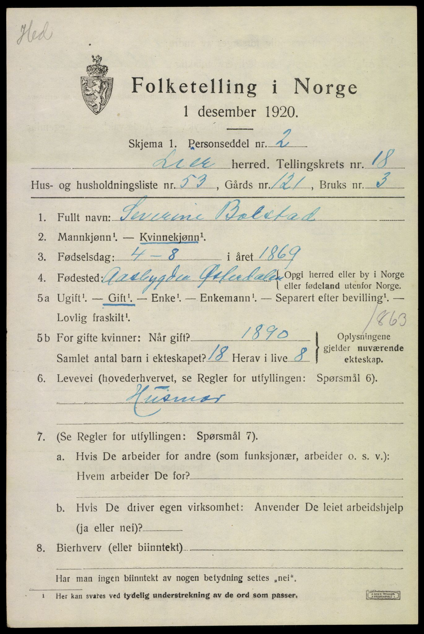 SAKO, 1920 census for Lier, 1920, p. 26102