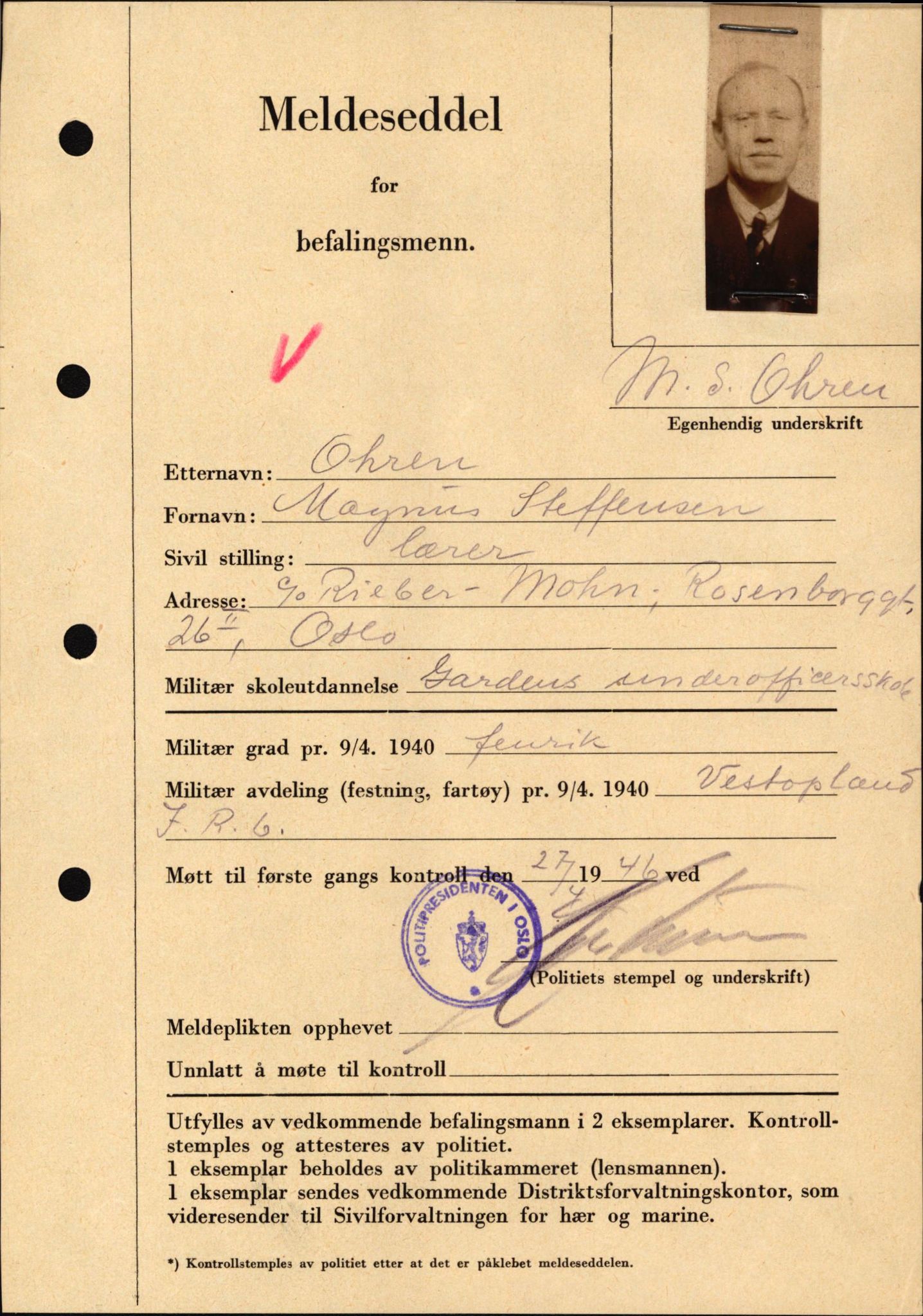 Forsvaret, Forsvarets krigshistoriske avdeling, AV/RA-RAFA-2017/Y/Yf/L0209: II-C-11-2121  -  Okkupasjonstiden.  Meldesedler for befal med foto og oppl. om militær grad 9. apr. 1940., 1944-1945, p. 475