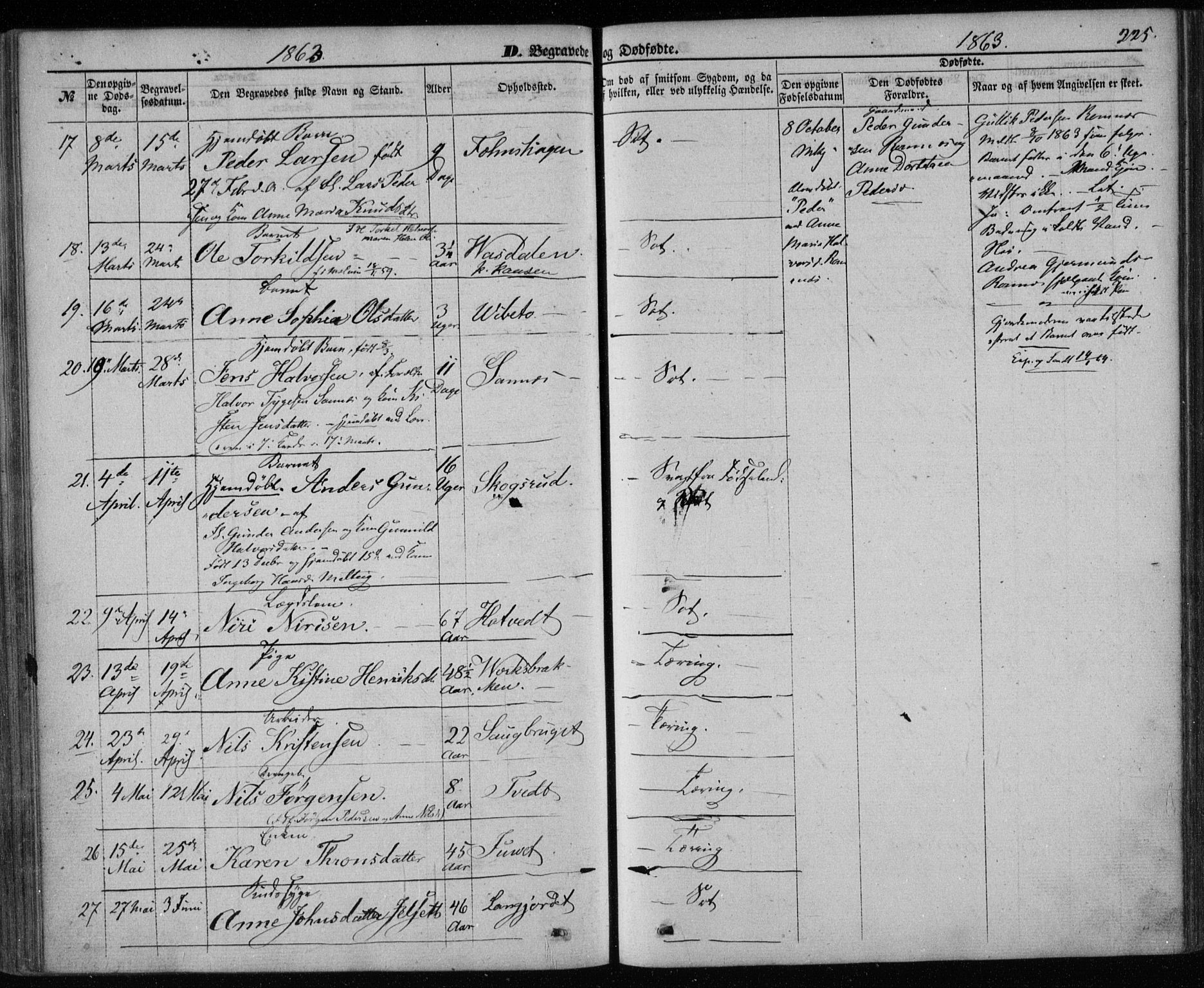 Holla kirkebøker, AV/SAKO-A-272/F/Fa/L0006: Parish register (official) no. 6, 1861-1869, p. 225