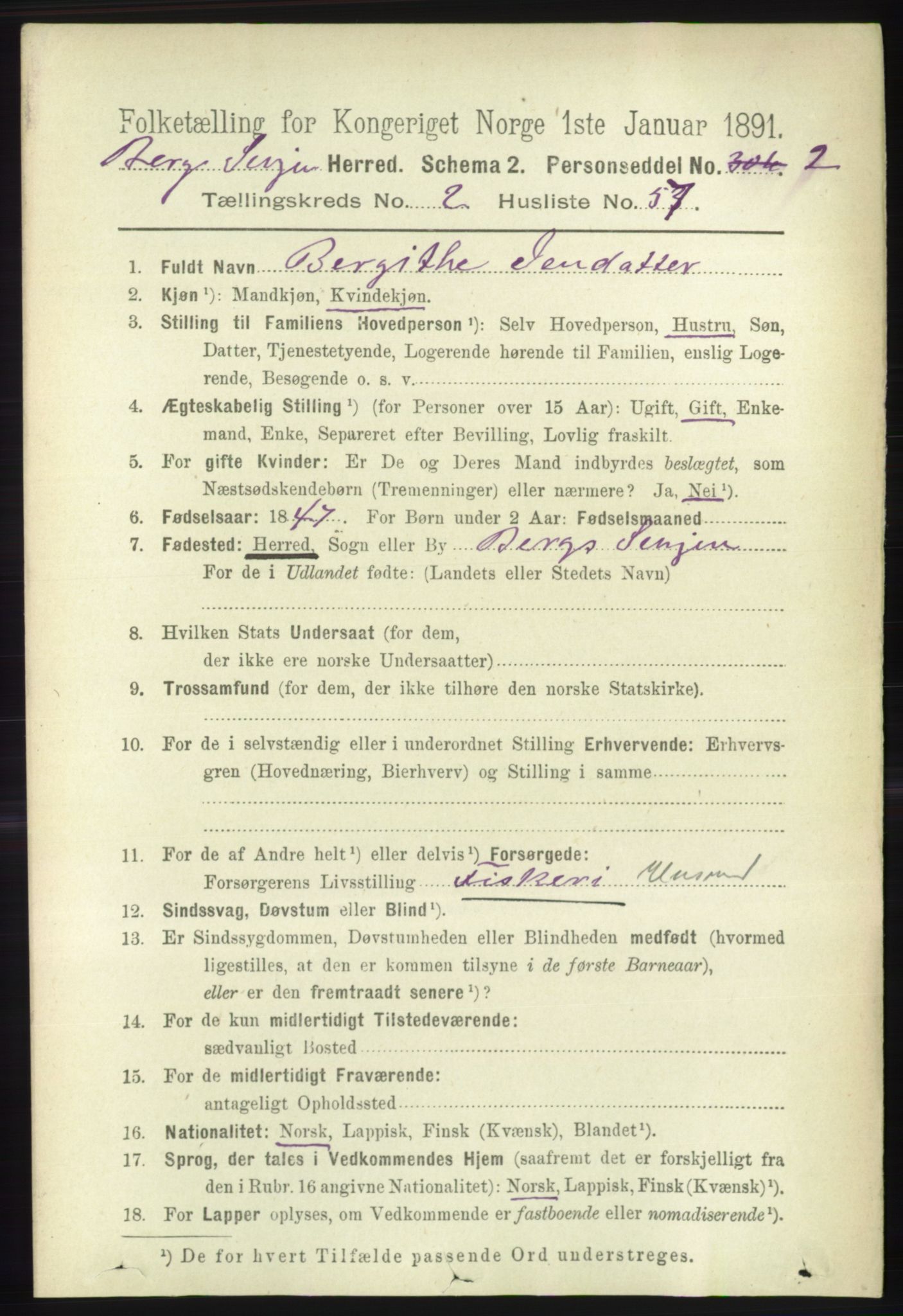 RA, 1891 census for 1929 Berg, 1891, p. 961