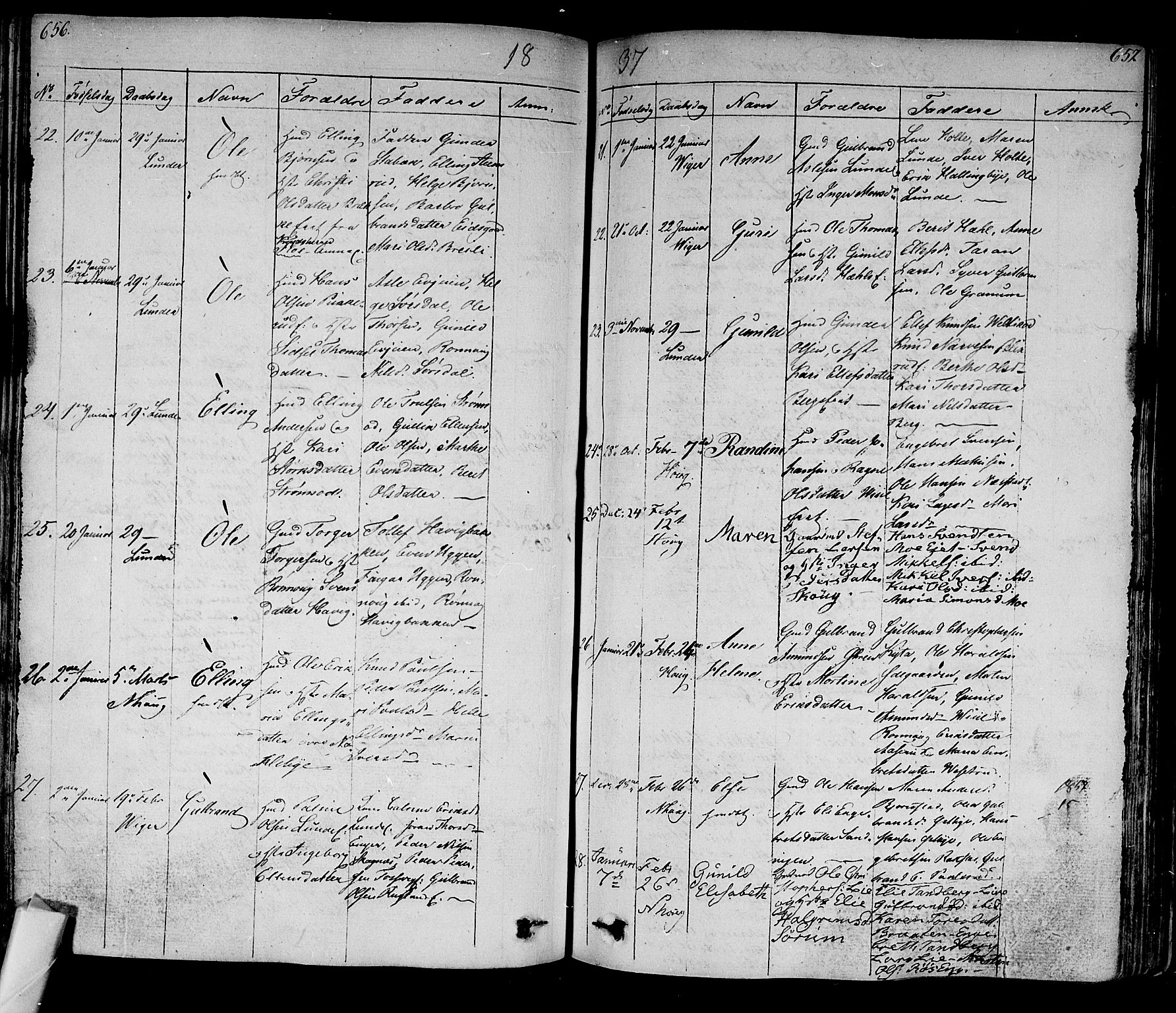 Norderhov kirkebøker, AV/SAKO-A-237/F/Fa/L0009: Parish register (official) no. 9, 1819-1837, p. 656-657