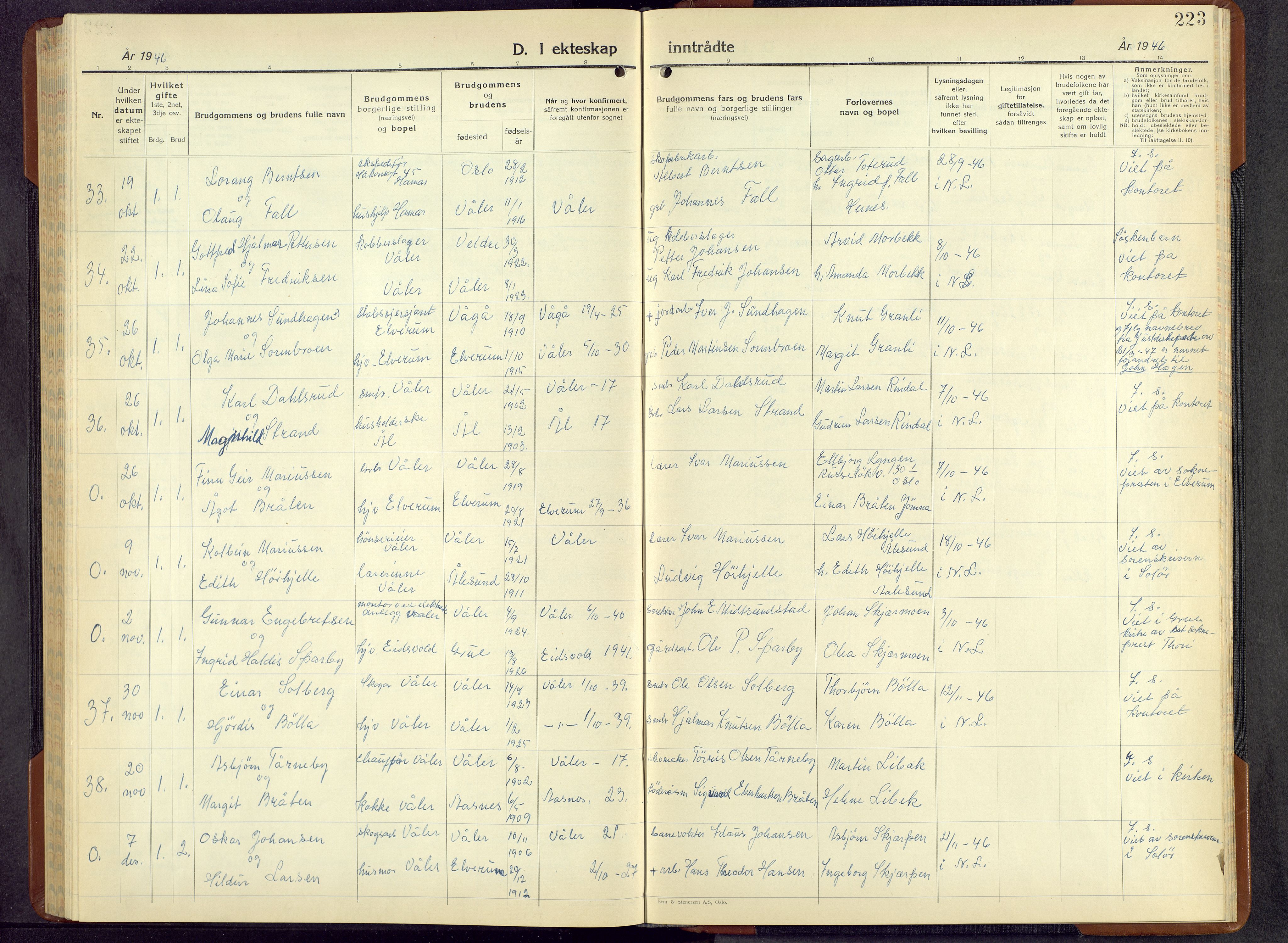 Våler prestekontor, Hedmark, SAH/PREST-040/H/Ha/Hab/L0007: Parish register (copy) no. 7, 1940-1957, p. 223