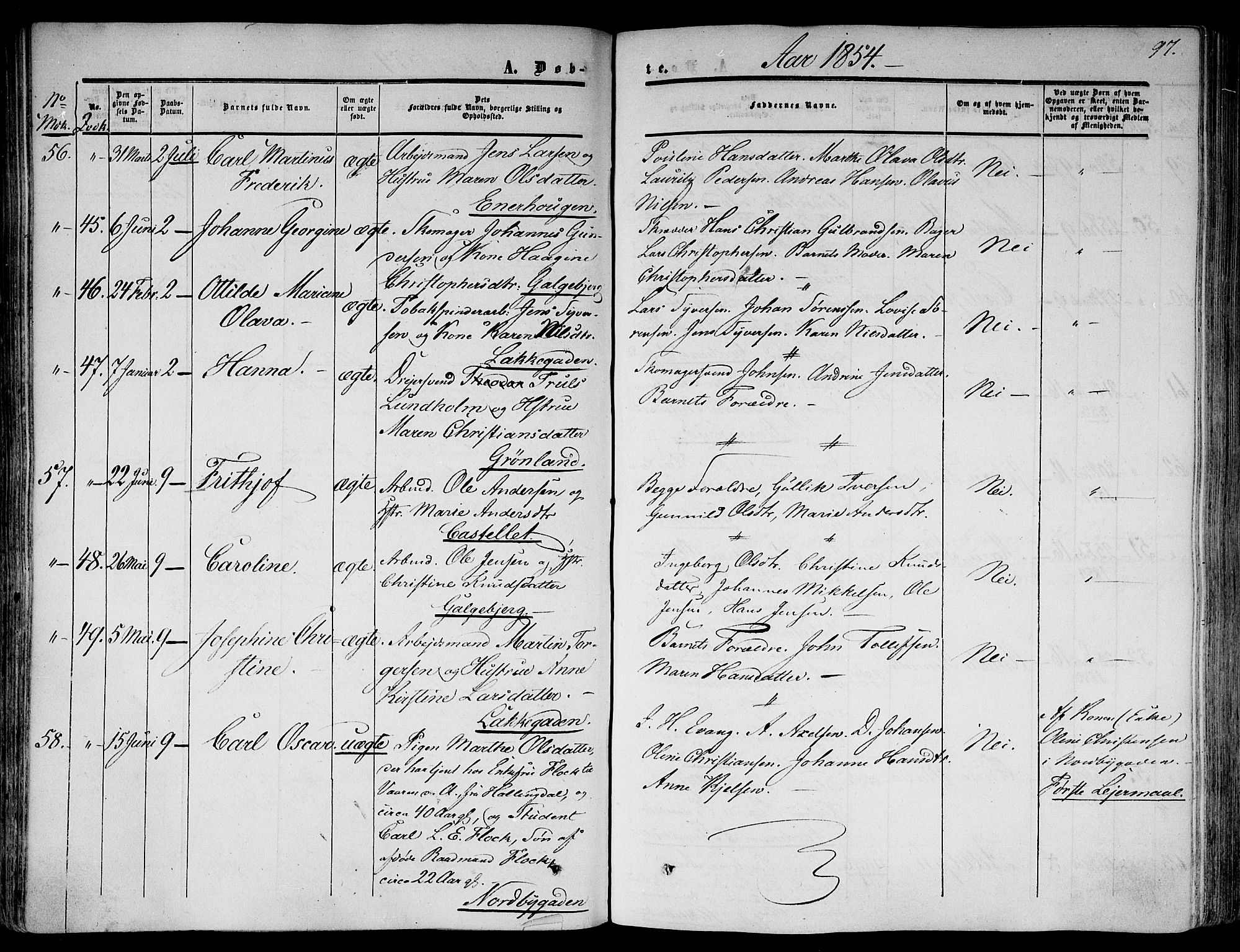 Gamlebyen prestekontor Kirkebøker, AV/SAO-A-10884/F/Fa/L0004: Parish register (official) no. 4, 1850-1857, p. 97