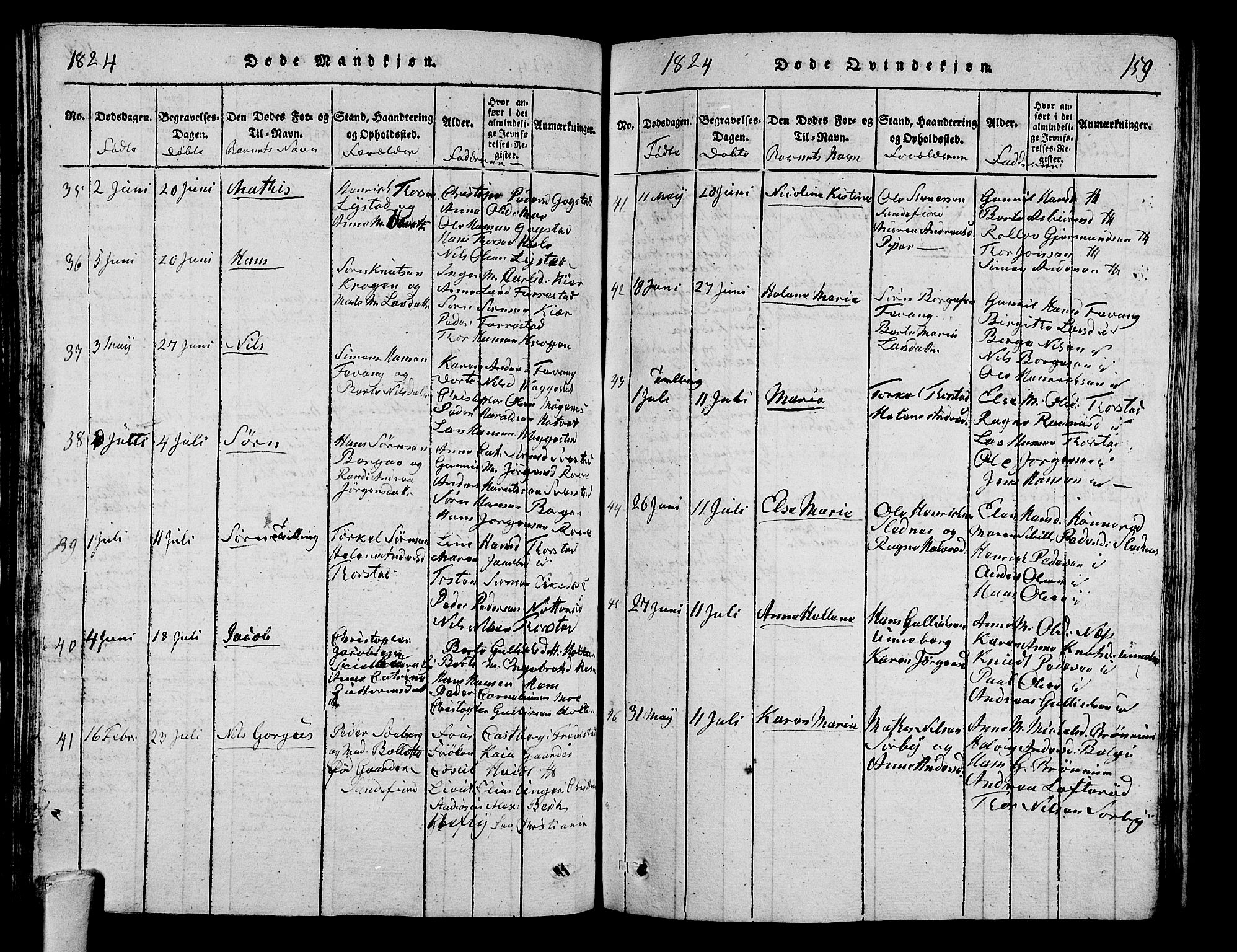 Sandar kirkebøker, AV/SAKO-A-243/G/Ga/L0001: Parish register (copy) no. 1, 1814-1835, p. 159