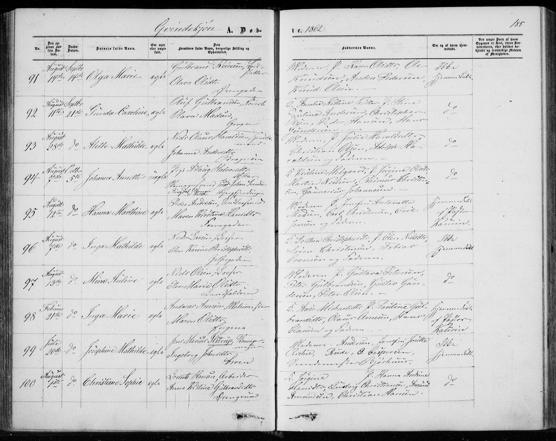 Bragernes kirkebøker, AV/SAKO-A-6/F/Fb/L0003: Parish register (official) no. II 3, 1860-1868, p. 185