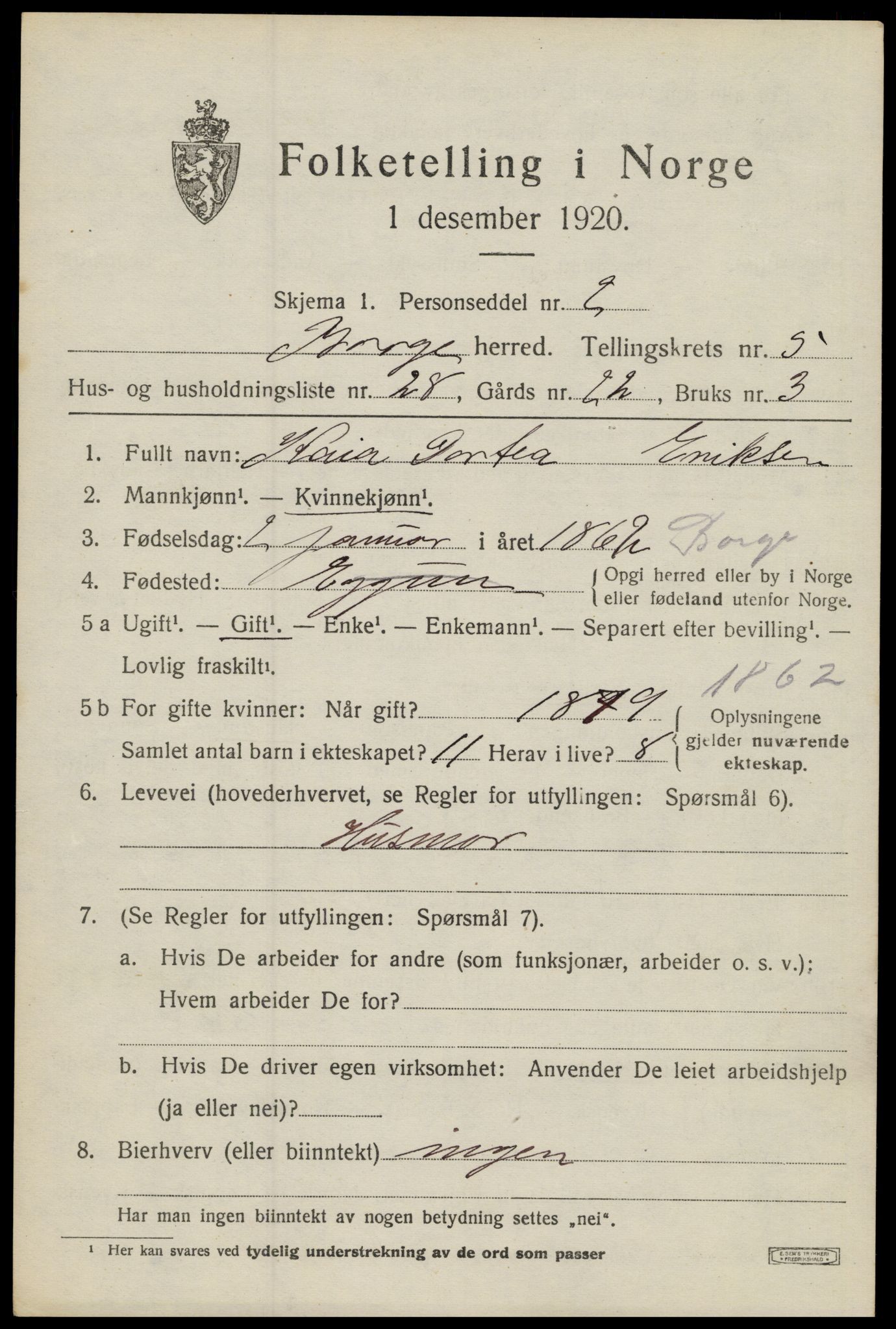 SAT, 1920 census for Borge, 1920, p. 5405