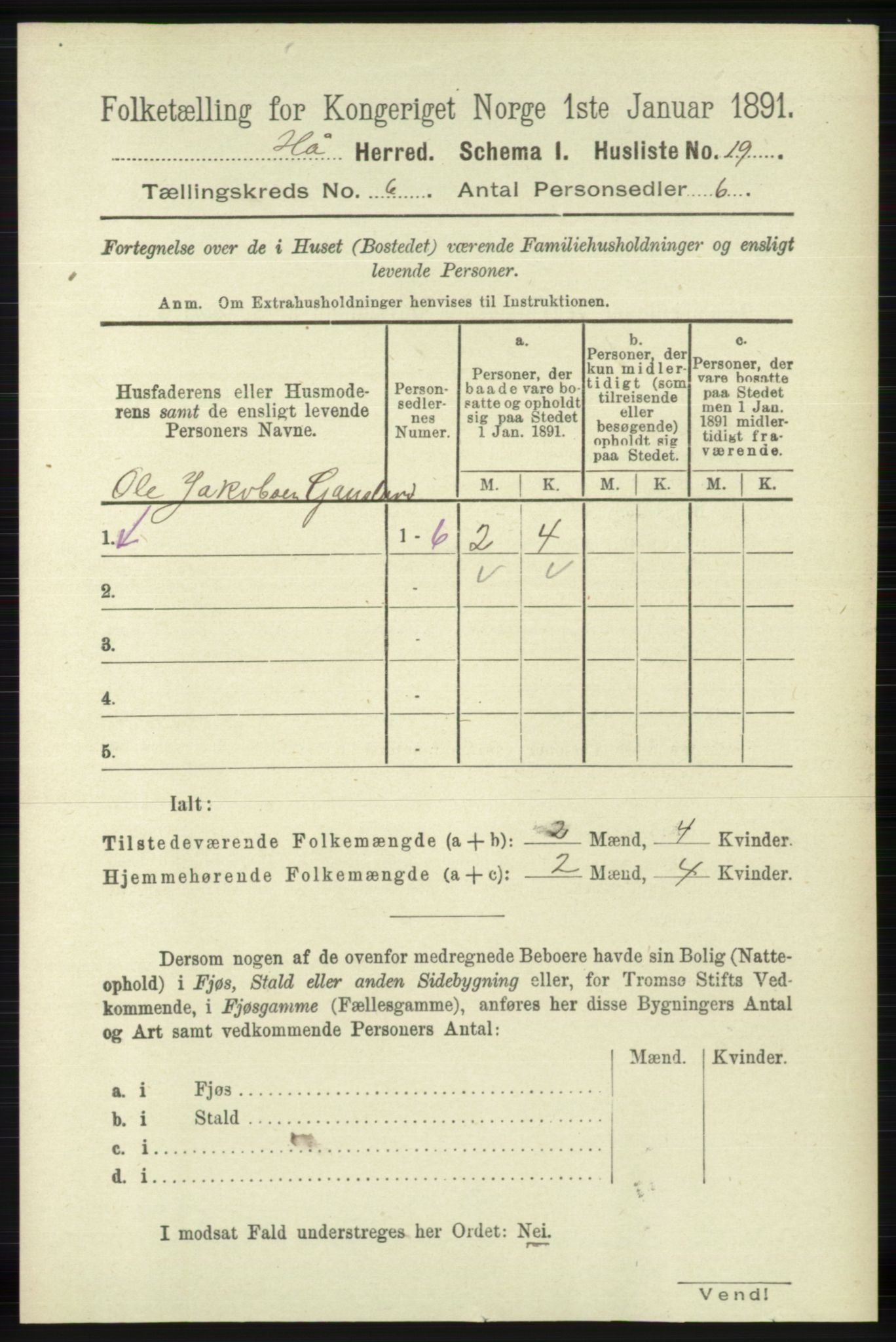RA, 1891 census for 1119 Hå, 1891, p. 1706