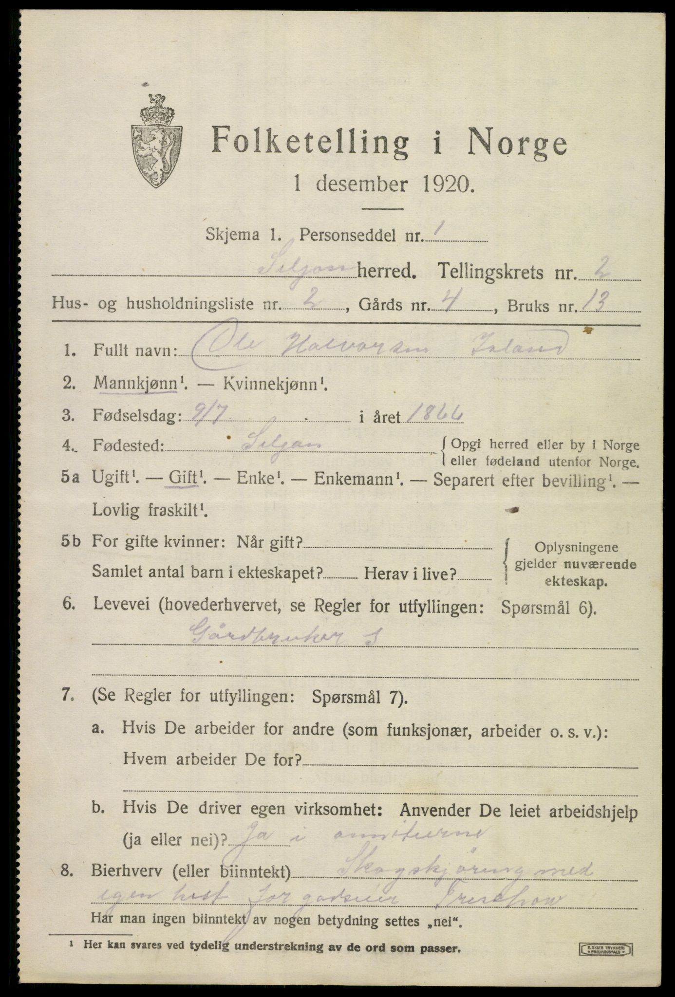 SAKO, 1920 census for Siljan, 1920, p. 947