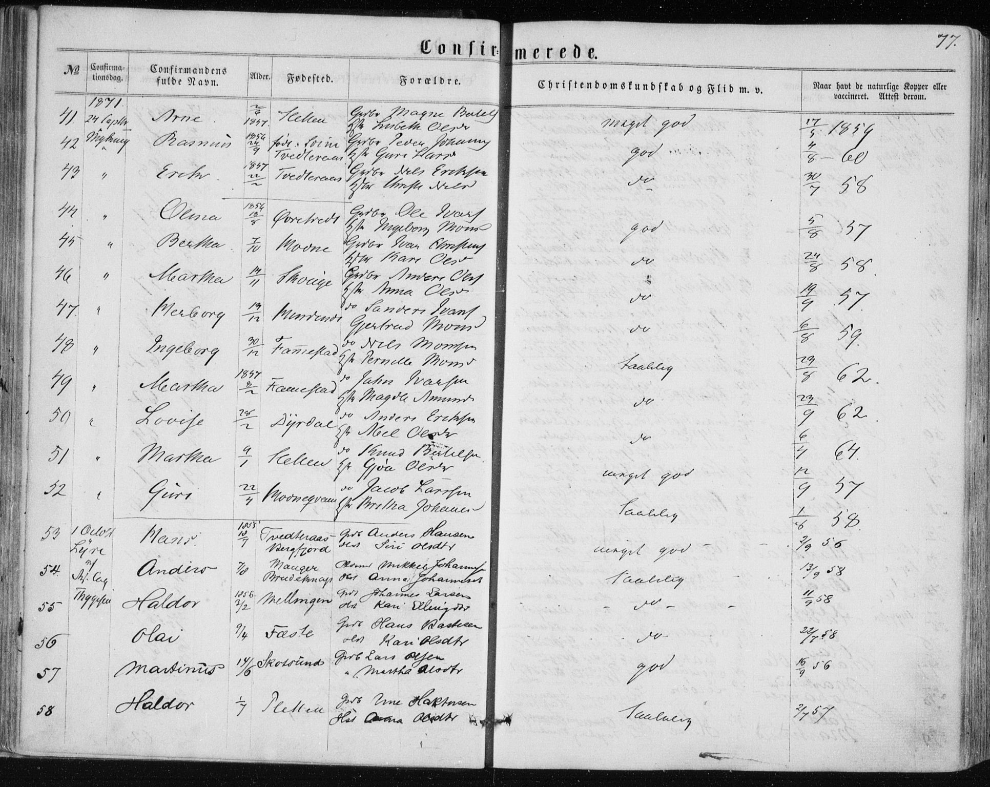 Lindås Sokneprestembete, AV/SAB-A-76701/H/Haa/Haaa/L0016: Parish register (official) no. A 16, 1863-1875, p. 77