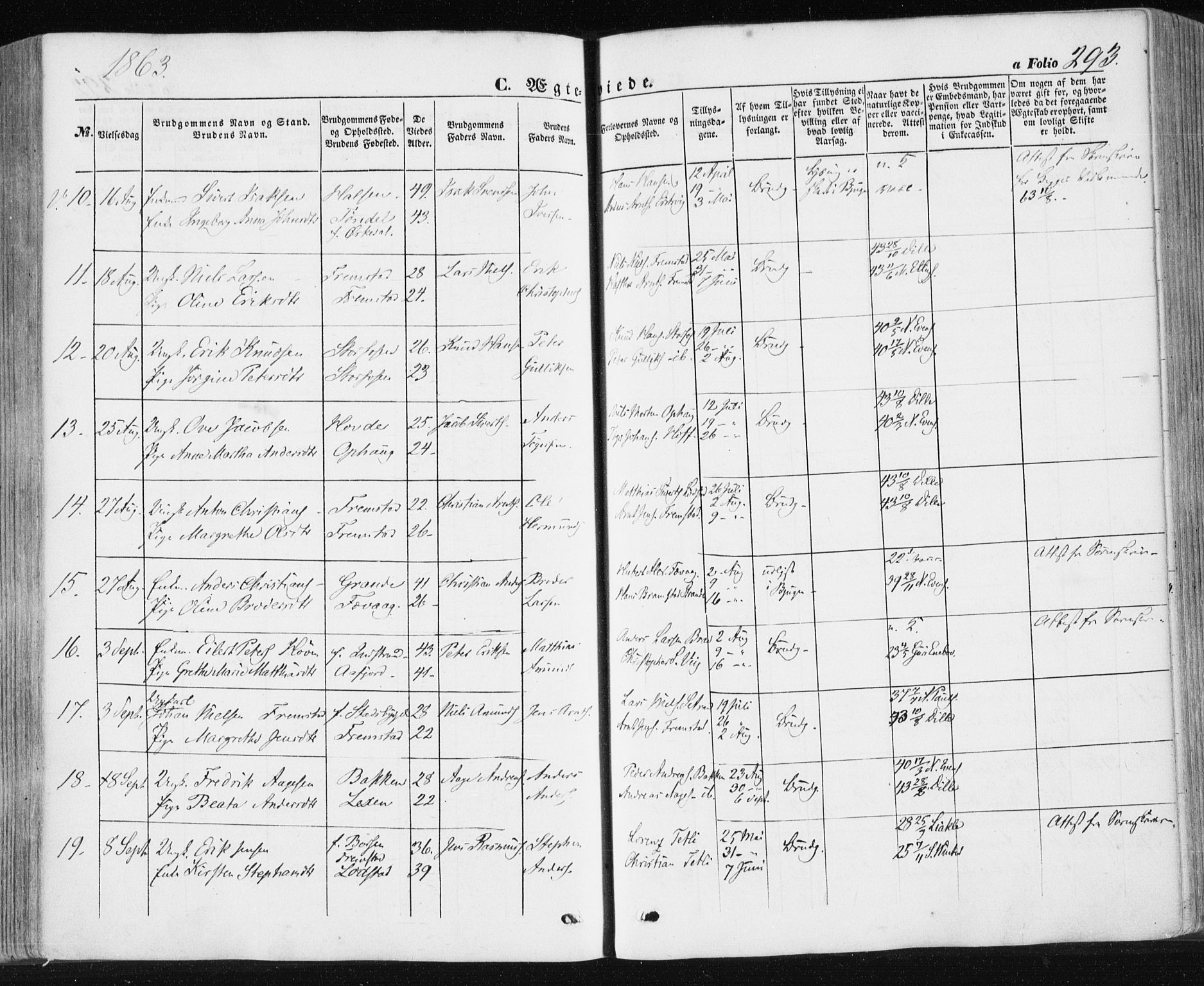 Ministerialprotokoller, klokkerbøker og fødselsregistre - Sør-Trøndelag, SAT/A-1456/659/L0737: Parish register (official) no. 659A07, 1857-1875, p. 293