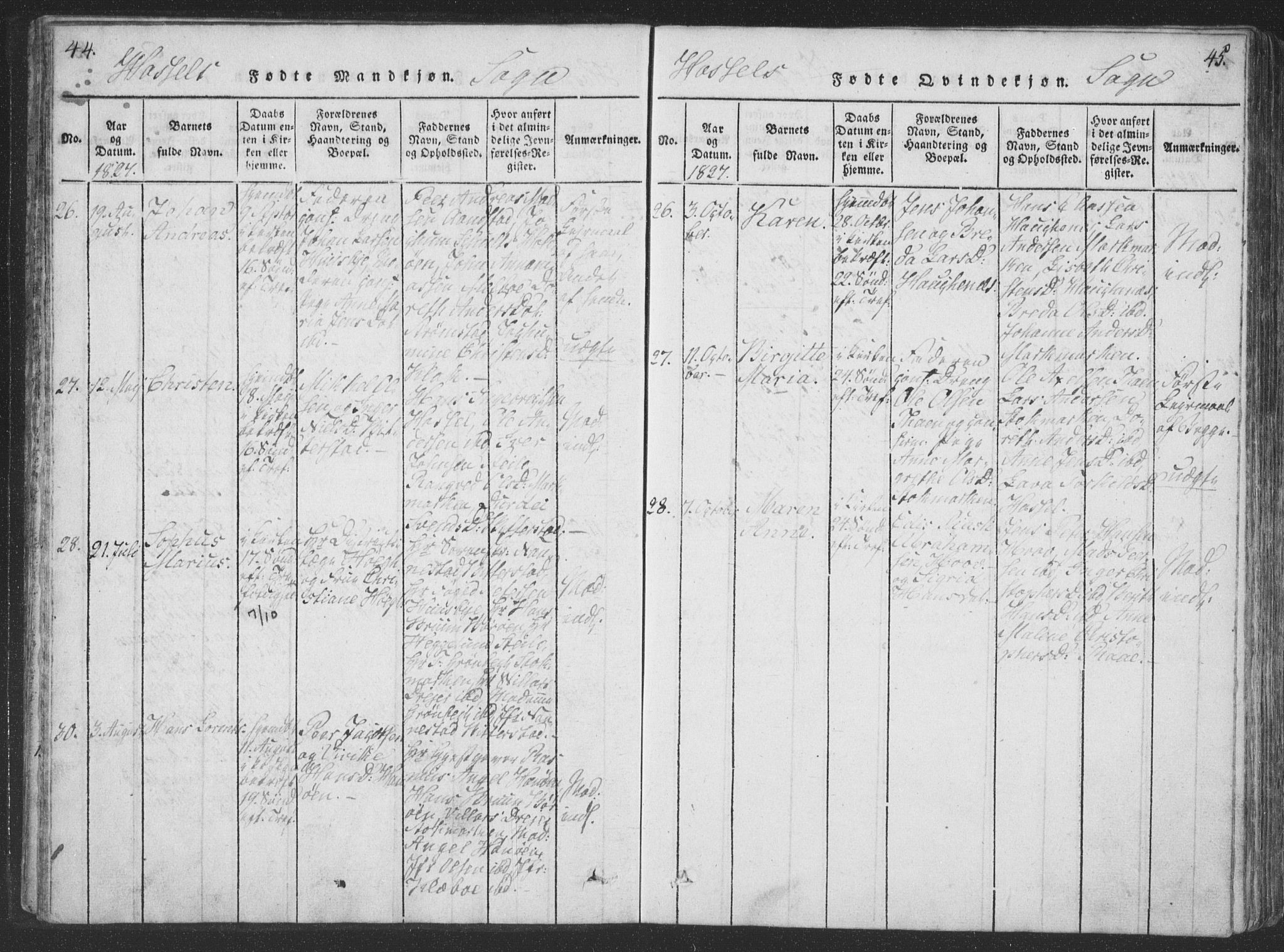 Ministerialprotokoller, klokkerbøker og fødselsregistre - Nordland, AV/SAT-A-1459/888/L1262: Parish register (copy) no. 888C01, 1820-1836, p. 44-45