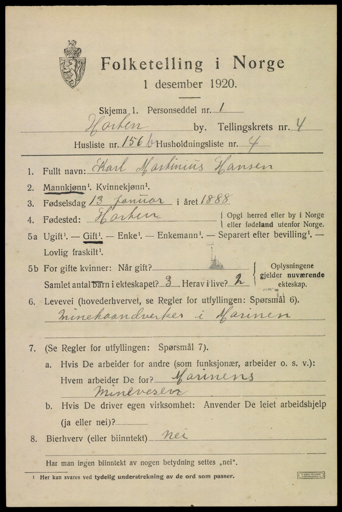 SAKO, 1920 census for Horten, 1920, p. 19289