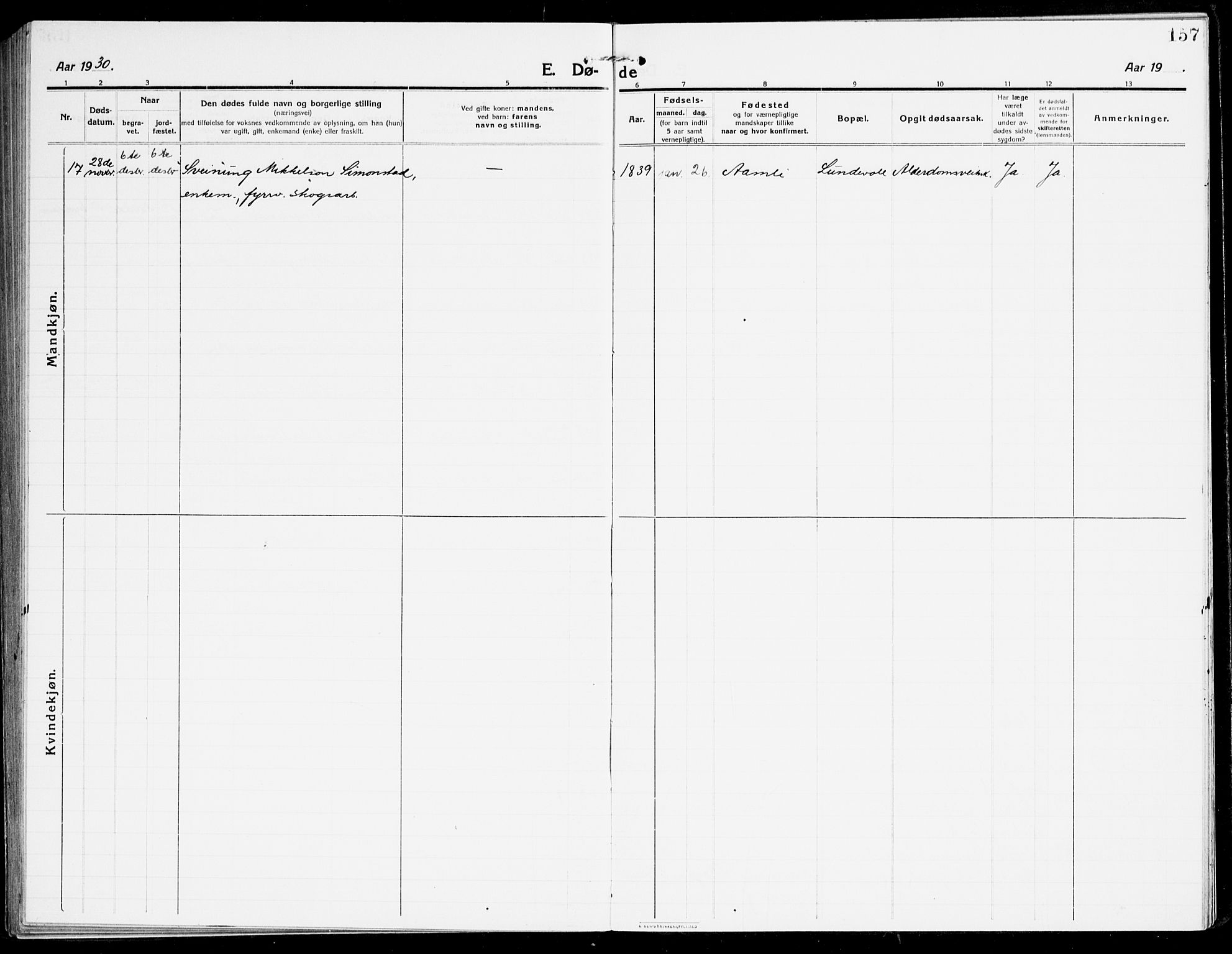 Åmli sokneprestkontor, AV/SAK-1111-0050/F/Fa/Fac/L0013: Parish register (official) no. A 13, 1914-1933, p. 157