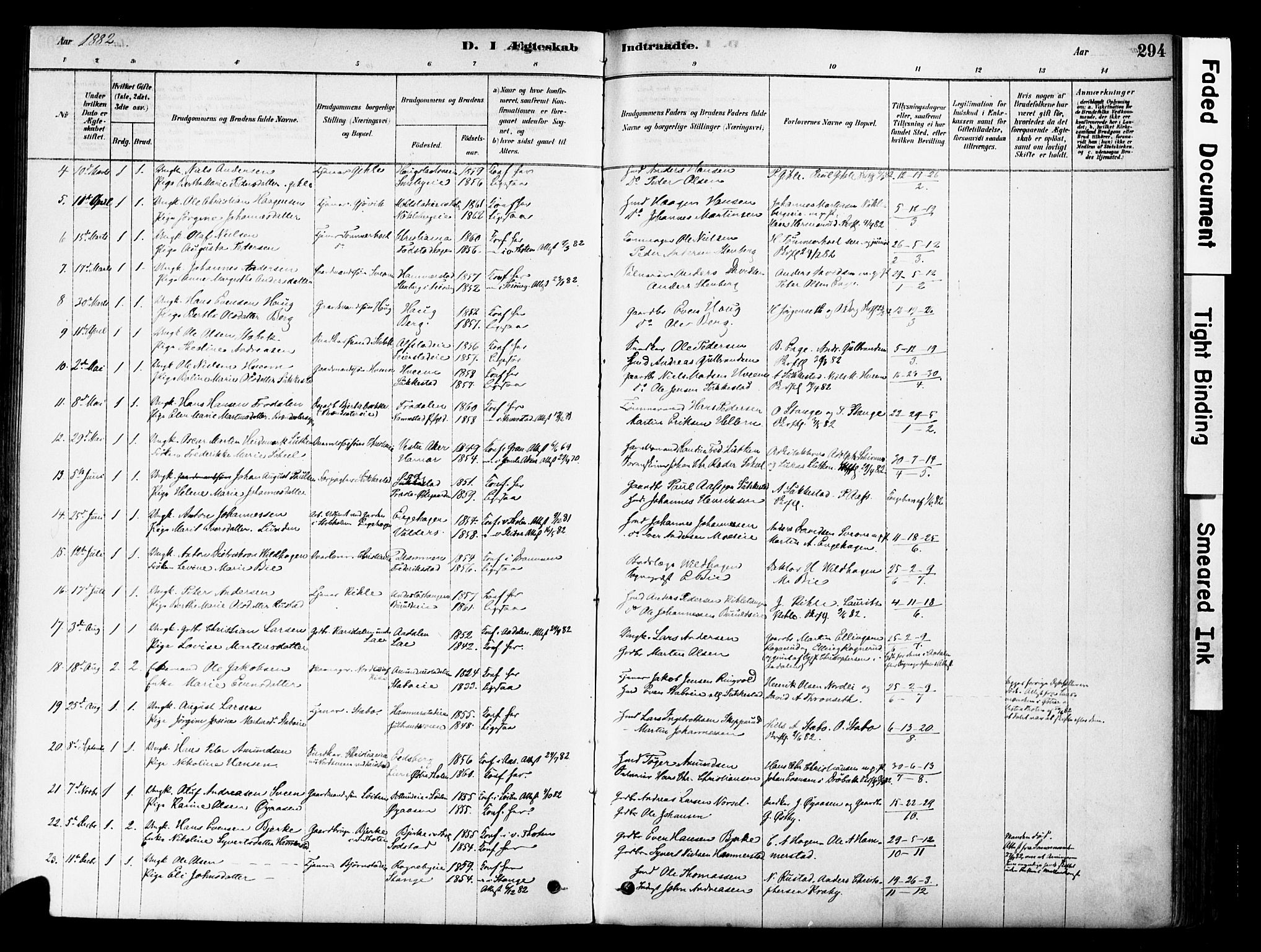 Østre Toten prestekontor, SAH/PREST-104/H/Ha/Haa/L0006: Parish register (official) no. 6 /1, 1878-1896, p. 294