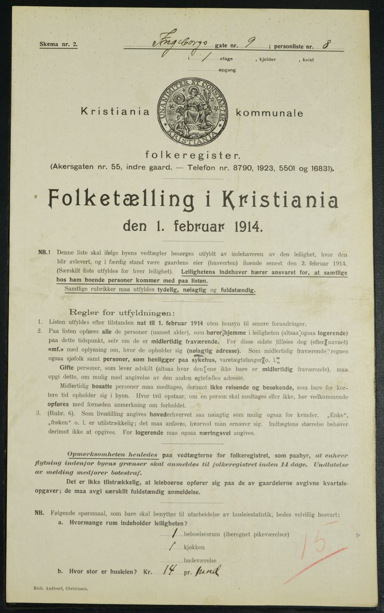 OBA, Municipal Census 1914 for Kristiania, 1914, p. 43838