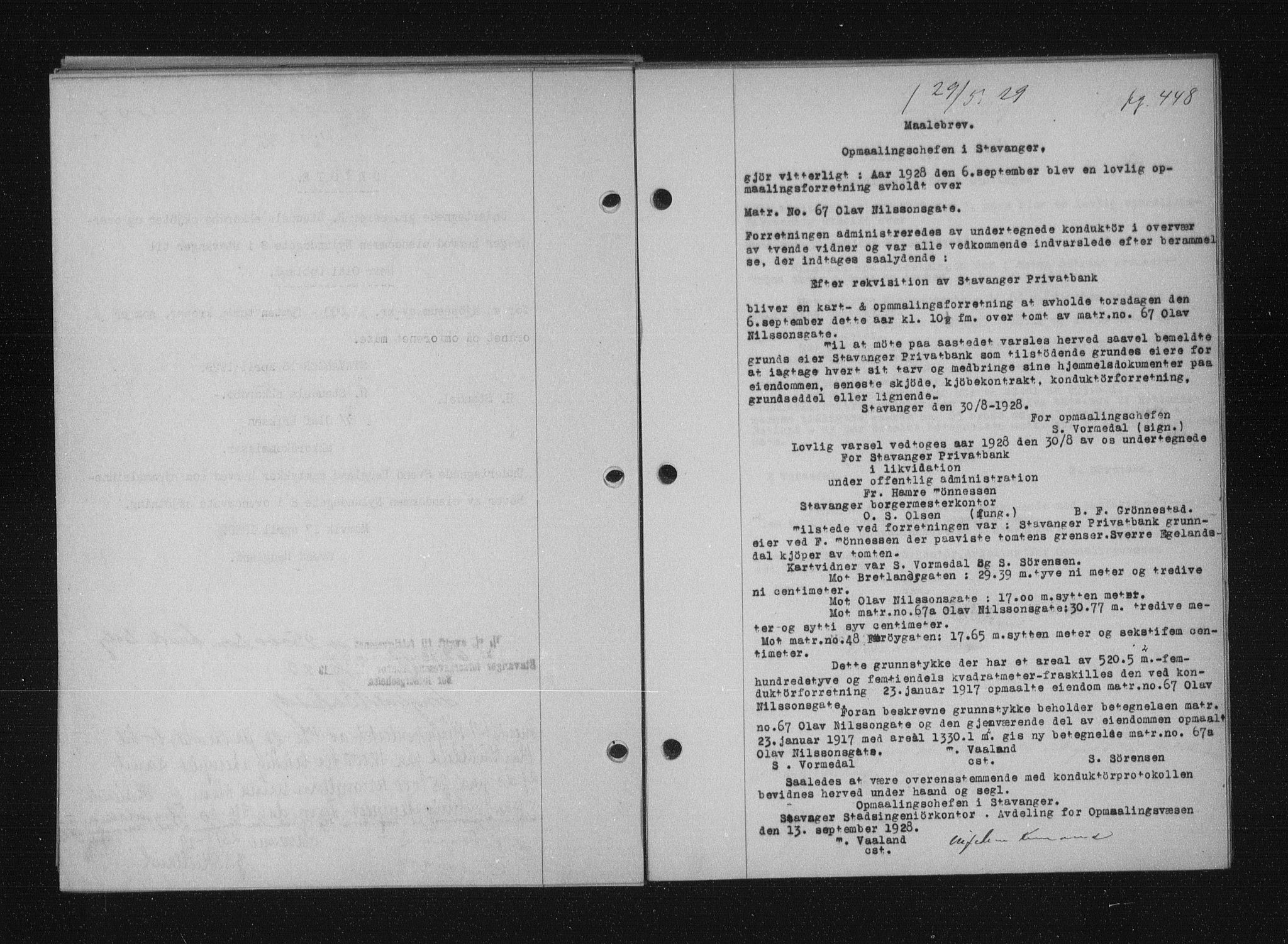 Stavanger byfogd, SAST/A-101408/001/4/41/410/410BB/L0055: Mortgage book no. 43, 1928-1929, Deed date: 29.05.1929