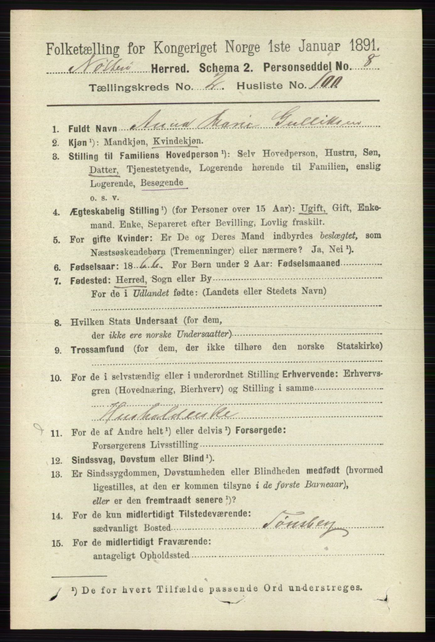 RA, 1891 census for 0722 Nøtterøy, 1891, p. 1474