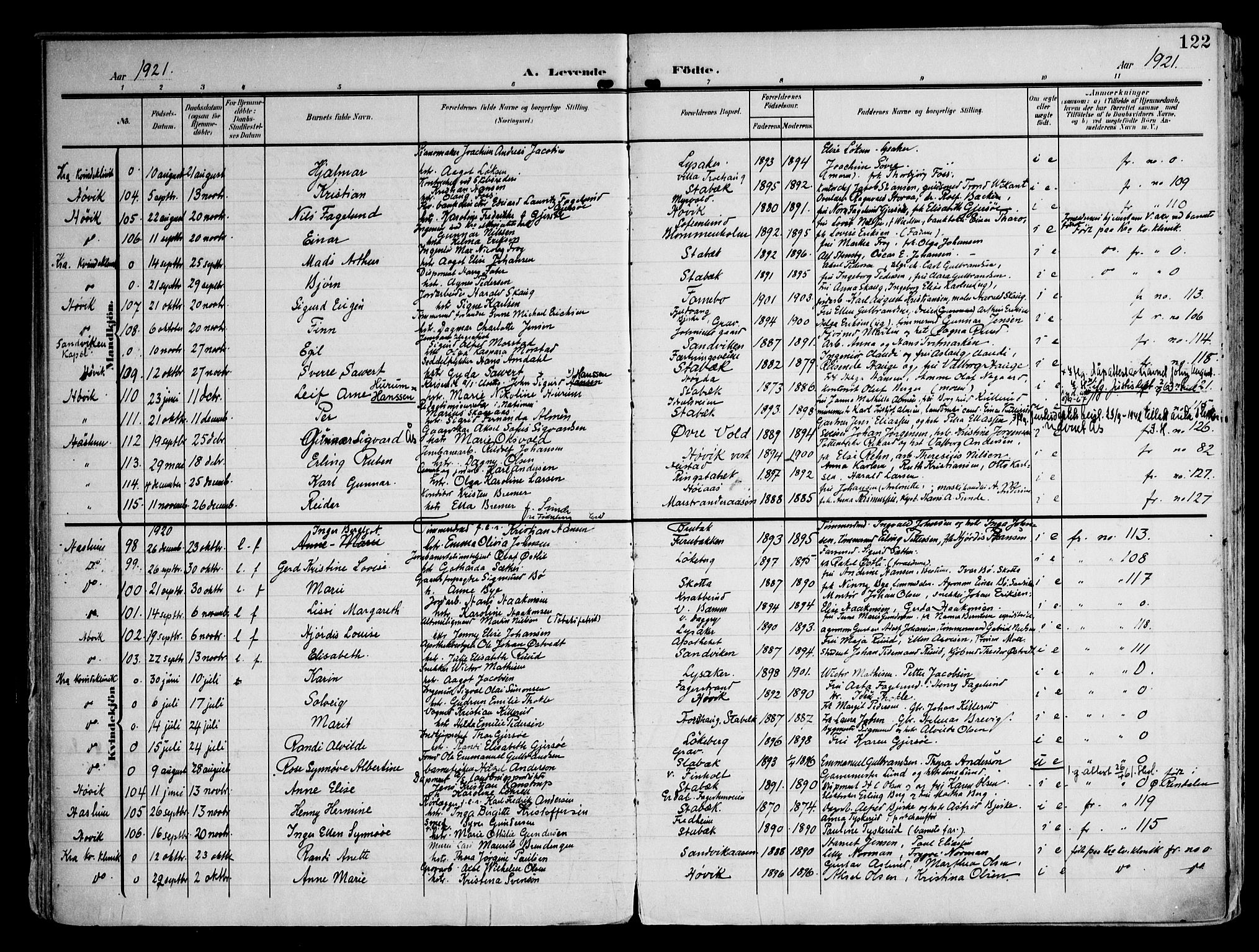 Østre Bærum prestekontor Kirkebøker, AV/SAO-A-10887/F/Fa/L0001: Parish register (official) no. 1, 1905-1924, p. 122