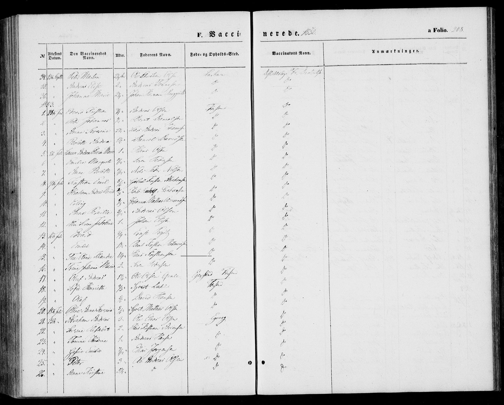 Farsund sokneprestkontor, AV/SAK-1111-0009/F/Fa/L0004: Parish register (official) no. A 4, 1847-1863, p. 208