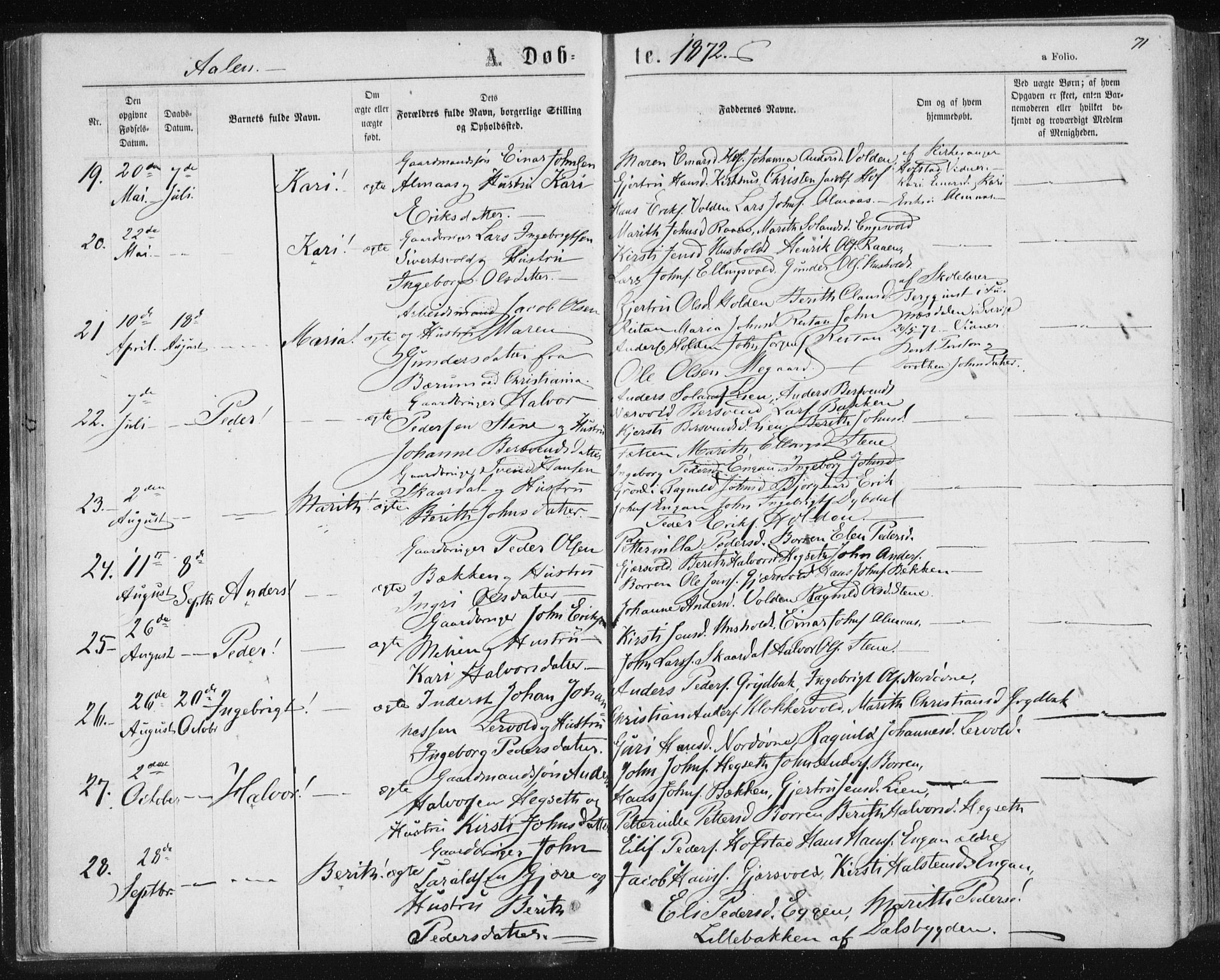 Ministerialprotokoller, klokkerbøker og fødselsregistre - Sør-Trøndelag, SAT/A-1456/685/L0971: Parish register (official) no. 685A08 /3, 1870-1879, p. 71