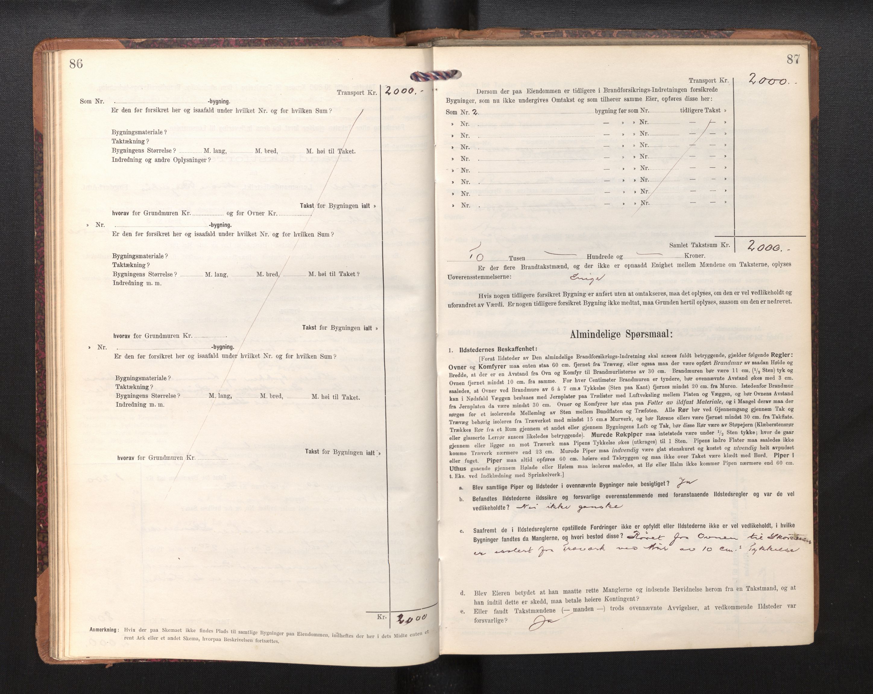 Lensmannen i Årdal, AV/SAB-A-30501/0012/L0009: Branntakstprotokoll, skjematakst, 1914-1926, p. 86-87