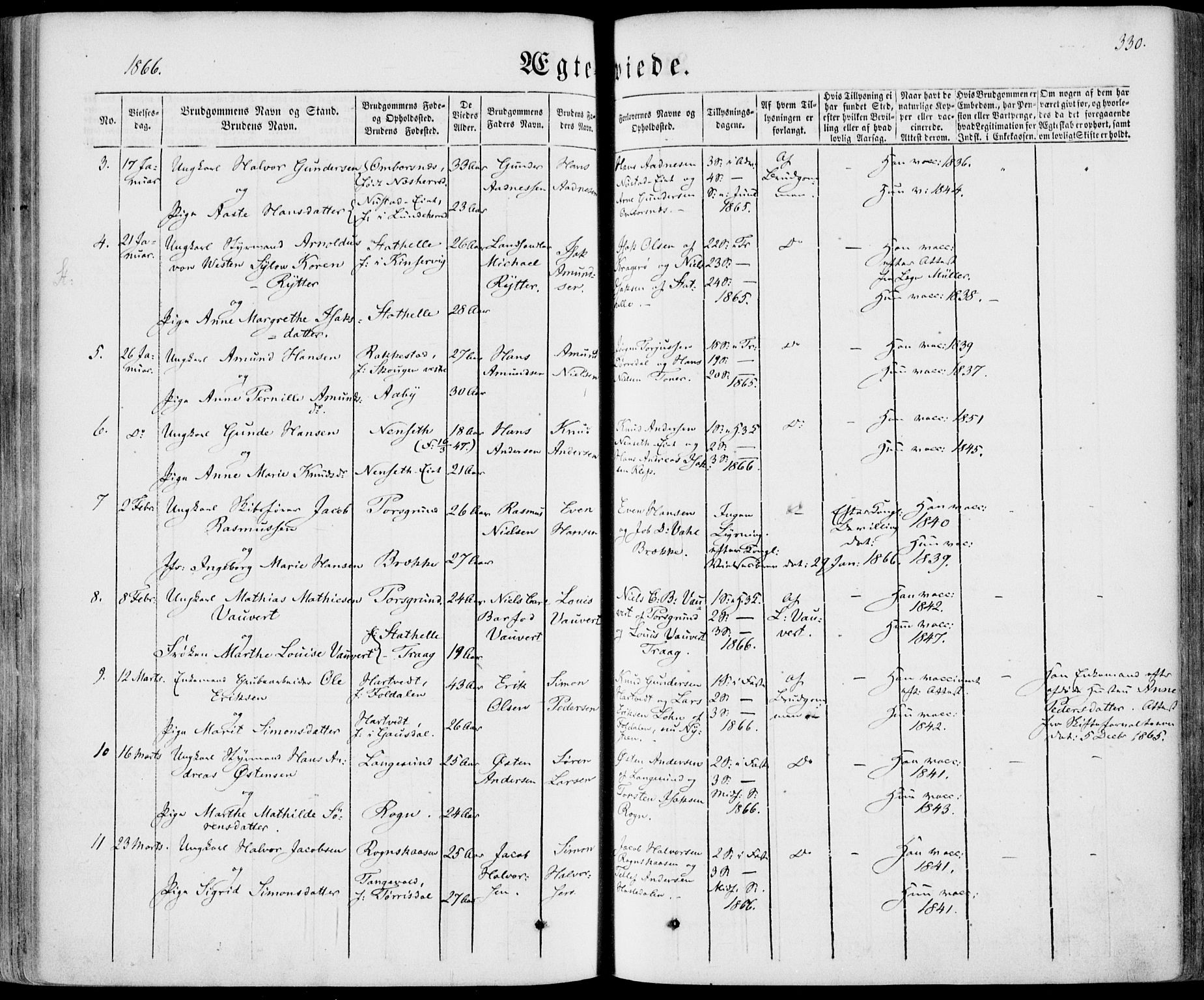Bamble kirkebøker, SAKO/A-253/F/Fa/L0005: Parish register (official) no. I 5, 1854-1869, p. 330