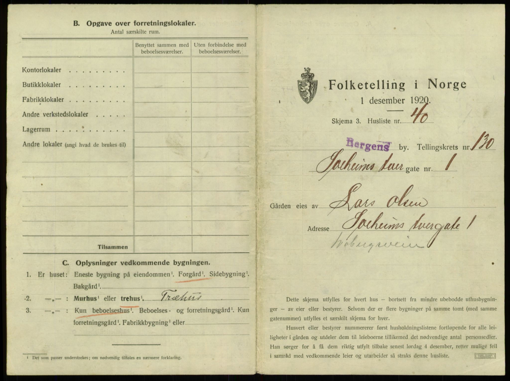 SAB, 1920 census for Bergen, 1920, p. 12213