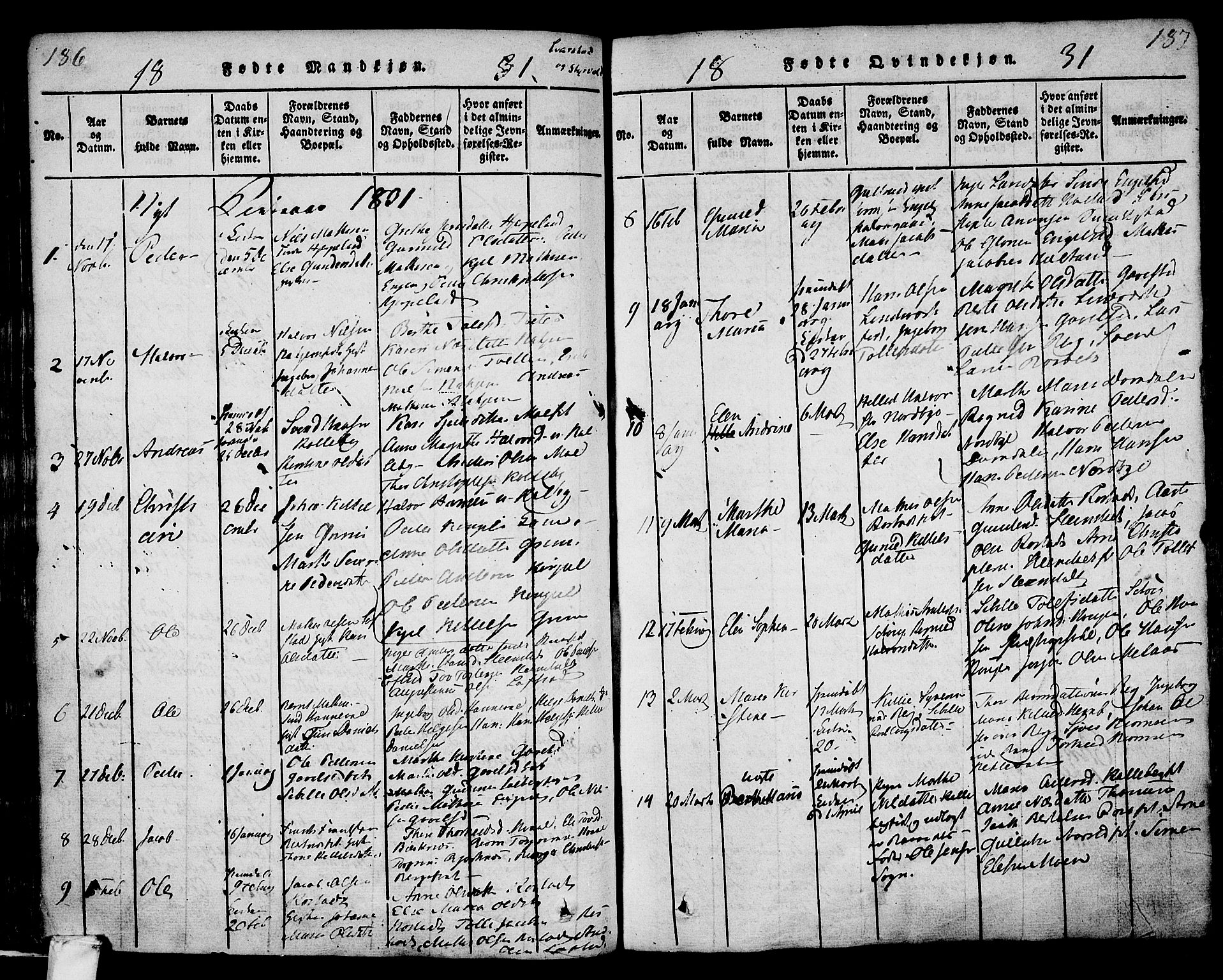 Lardal kirkebøker, AV/SAKO-A-350/F/Fa/L0005: Parish register (official) no. I 5, 1814-1835, p. 186-187