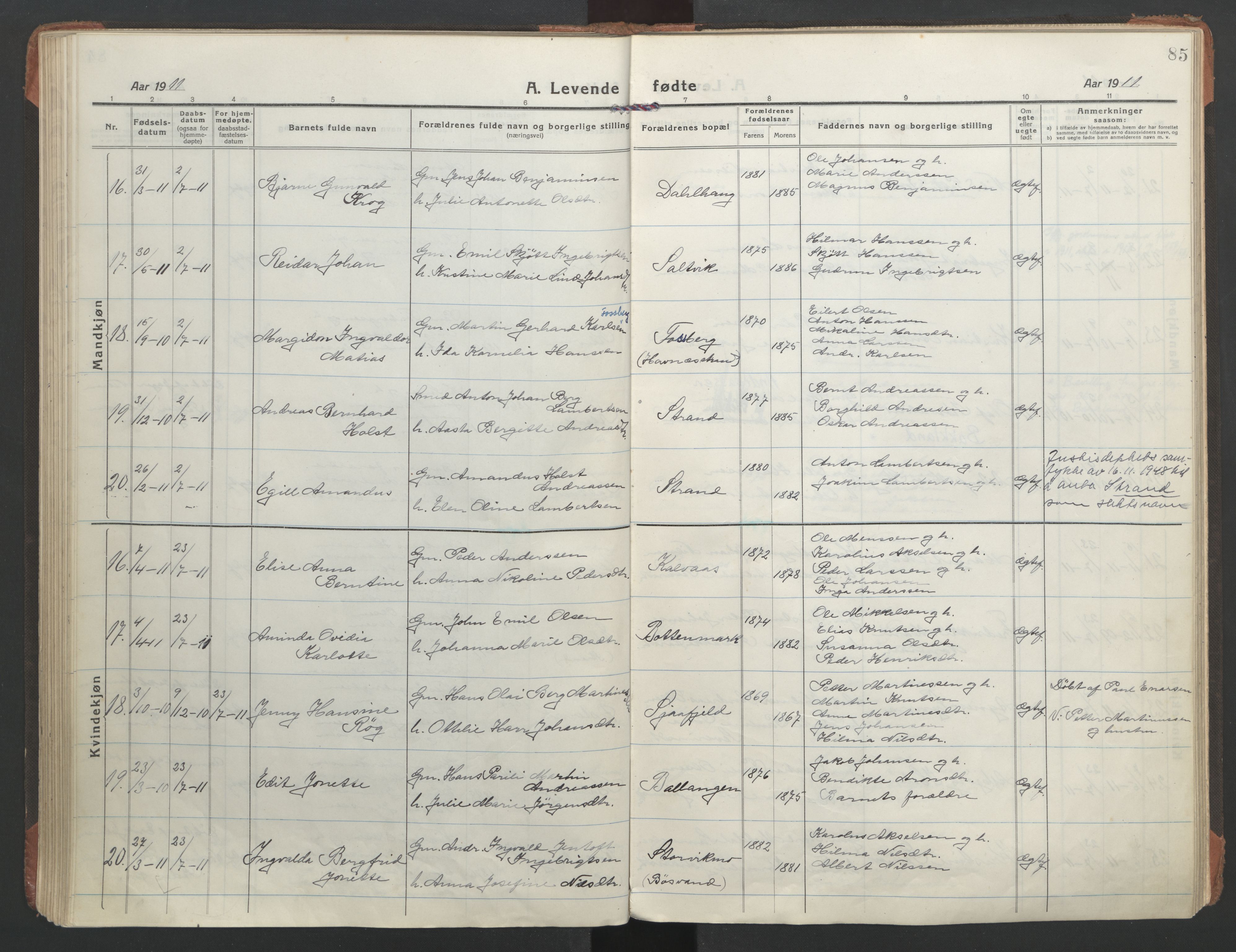 Ministerialprotokoller, klokkerbøker og fødselsregistre - Nordland, AV/SAT-A-1459/863/L0900: Parish register (official) no. 863A12, 1906-1915, p. 85